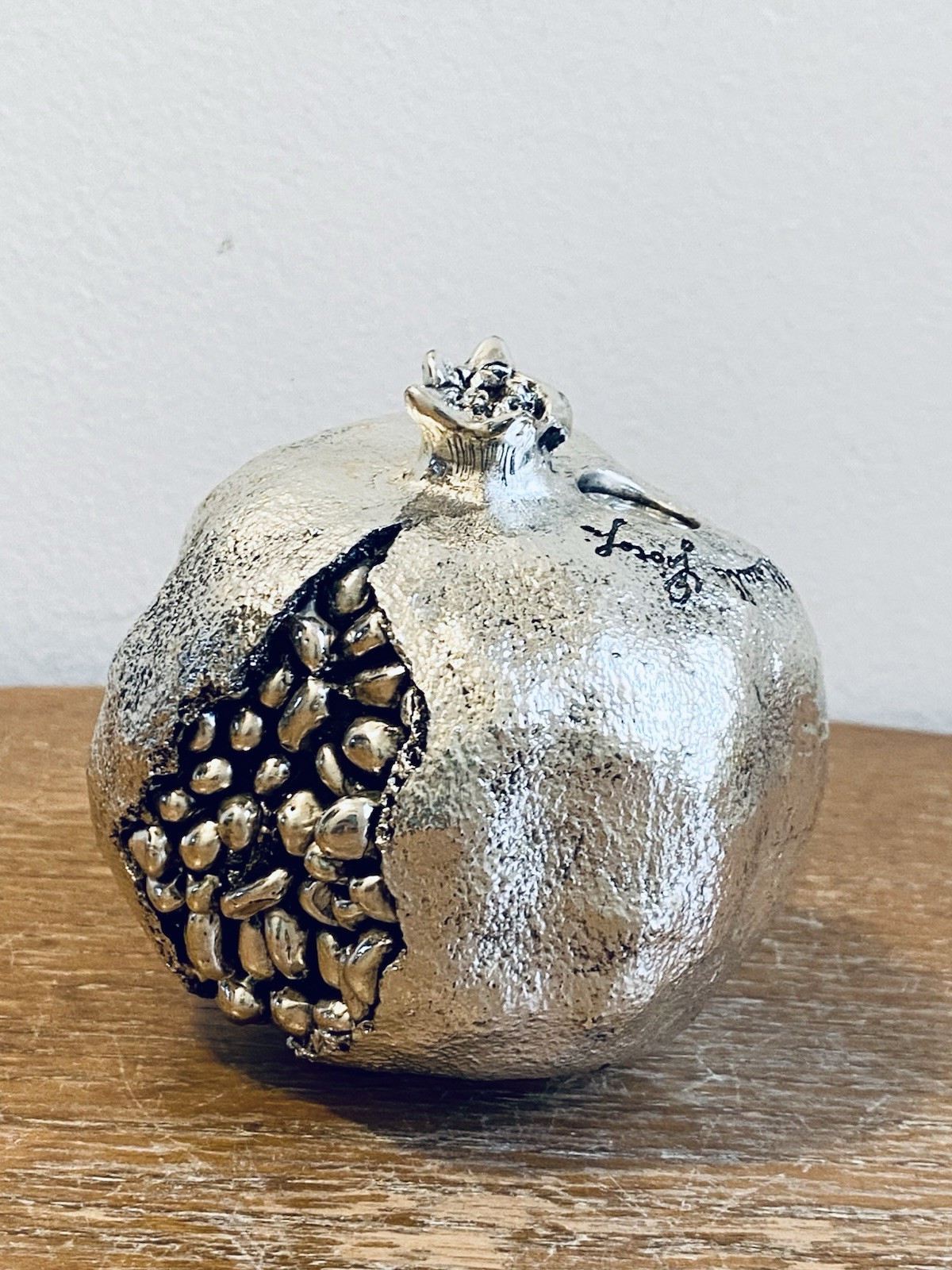RARE 502g Marcello Giorgio Italian Silver Laminated Pomegranate Sculpture Marked RARE 502g Marcello Giorgio Italian Silver Laminated Pomegranate Sculpture Marked