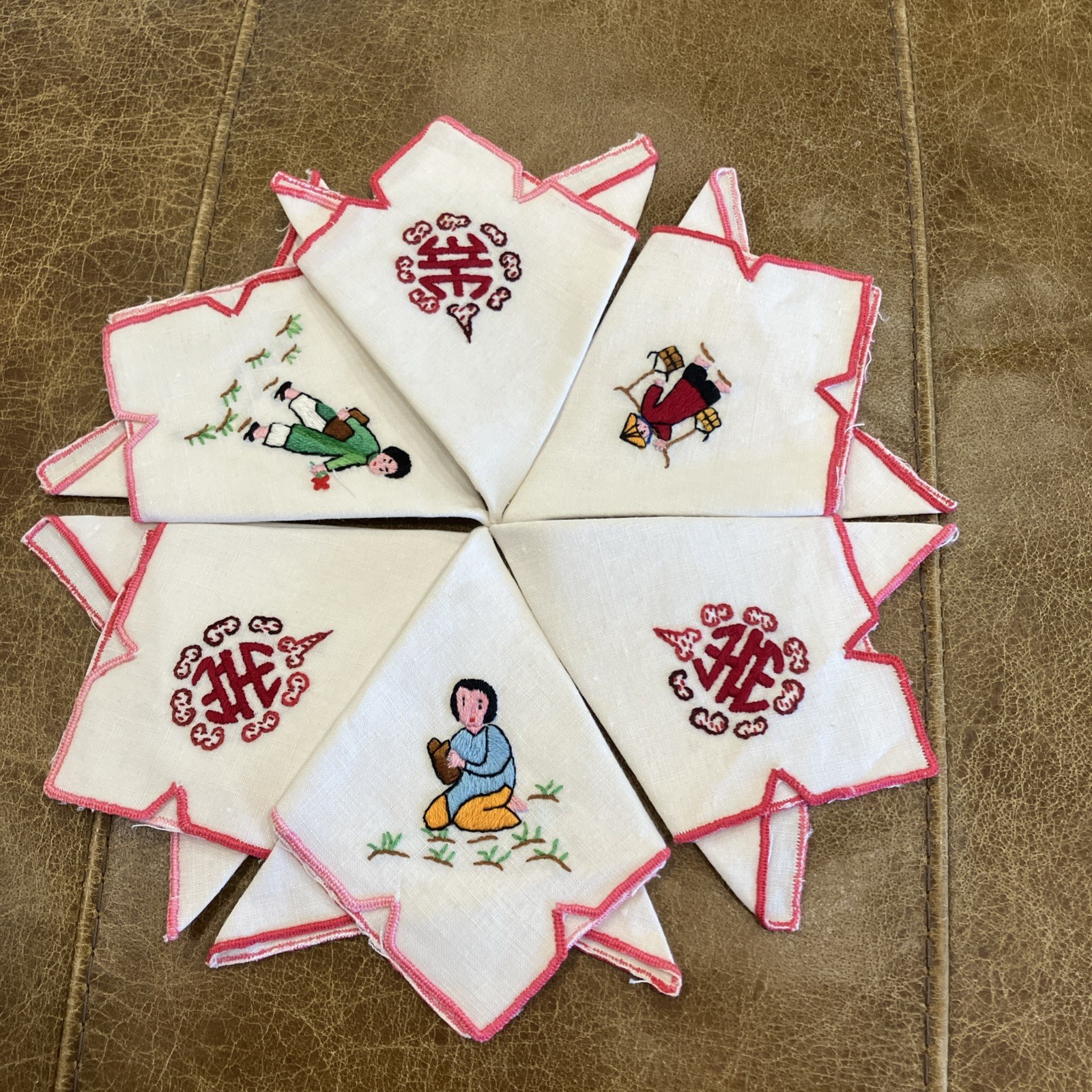 Vintage Origami Chinese-Themed Cocktail Napkins-Set Of 6 Unused-Pristine