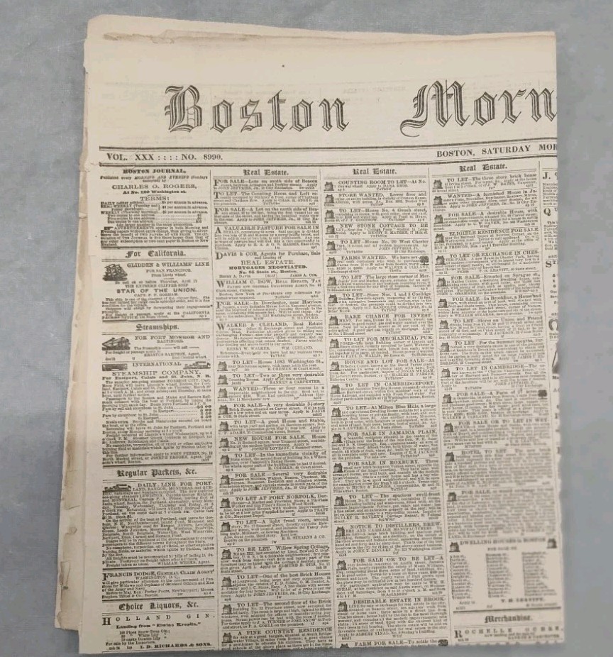 Civil War Era MA Boston Morning Journal Newspaper MERRIMACK April 12, 1862 Rare