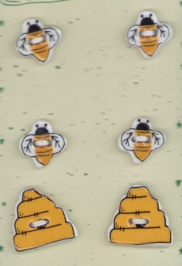Lot of 6 Vintage Ceramic Buttons Original card Honey Bees Hives Yellow Black Lot of 6 Vintage Ceramic Buttons Original card Honey Bees Hives Yellow Black