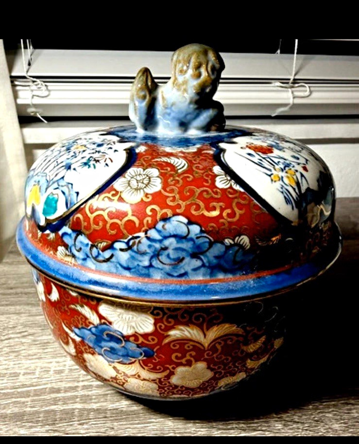 Early 19th C Rare Imperial Imari Japan Porcelain Shi Shi Foo Dog Bowl