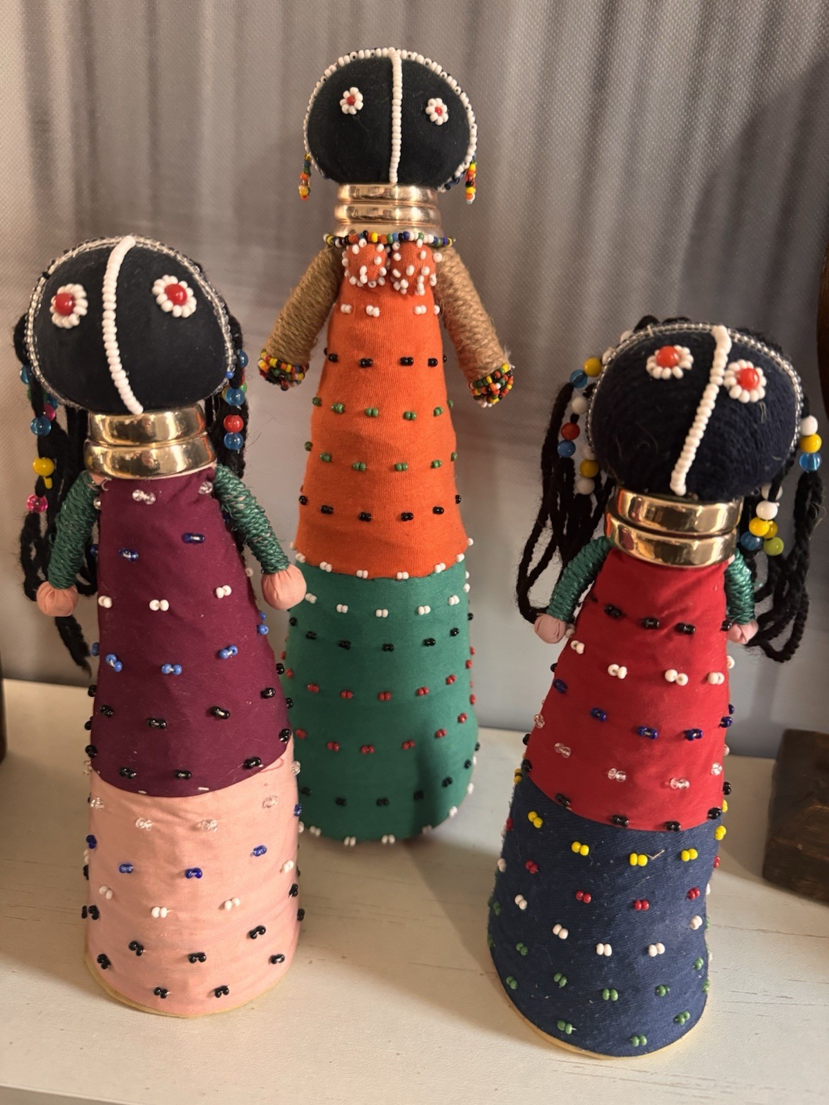 3 VTG Original Handcrafted Beaded NDEBELE Ceremonial Dolls Tribal South African