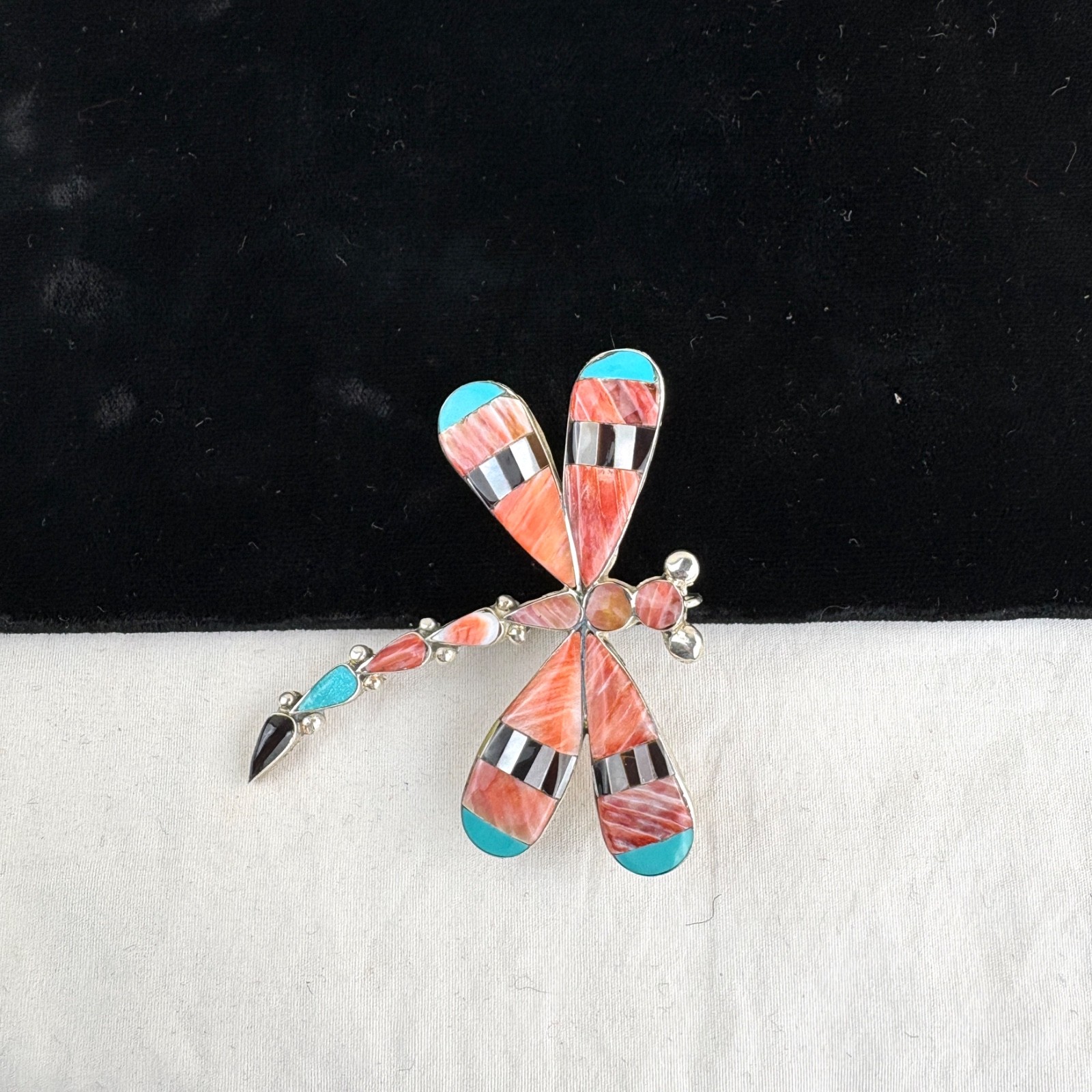 Large Zuni Inlay Multi-Stone Dragonfly Pendant Pin By Angus Ahiyite