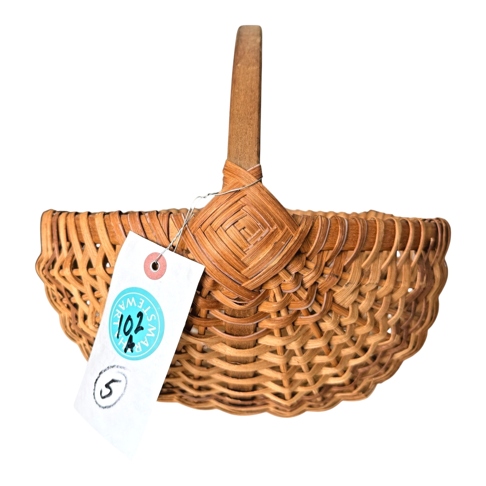 Vintage Primitive Woven Wood Buttocks Basket - Original Martha Stewart Tag Vintage Primitive Woven Wood Buttocks Basket - Original Martha Stewart Tag