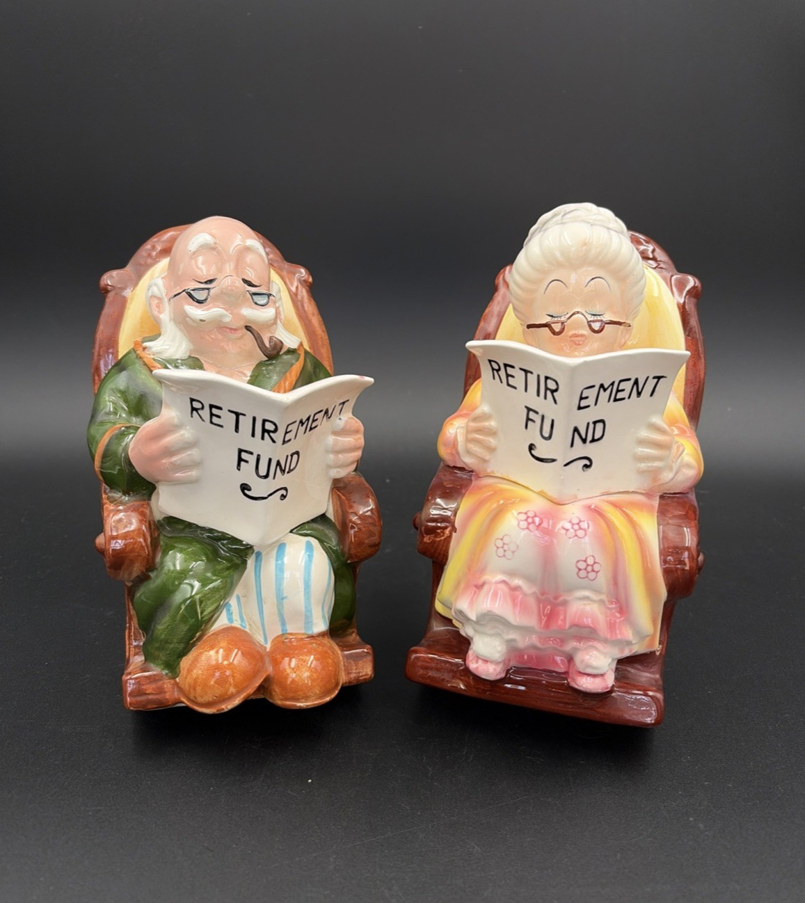 Lefton Piggy Banks Rocking Chair Grandma & Grandpa Set 