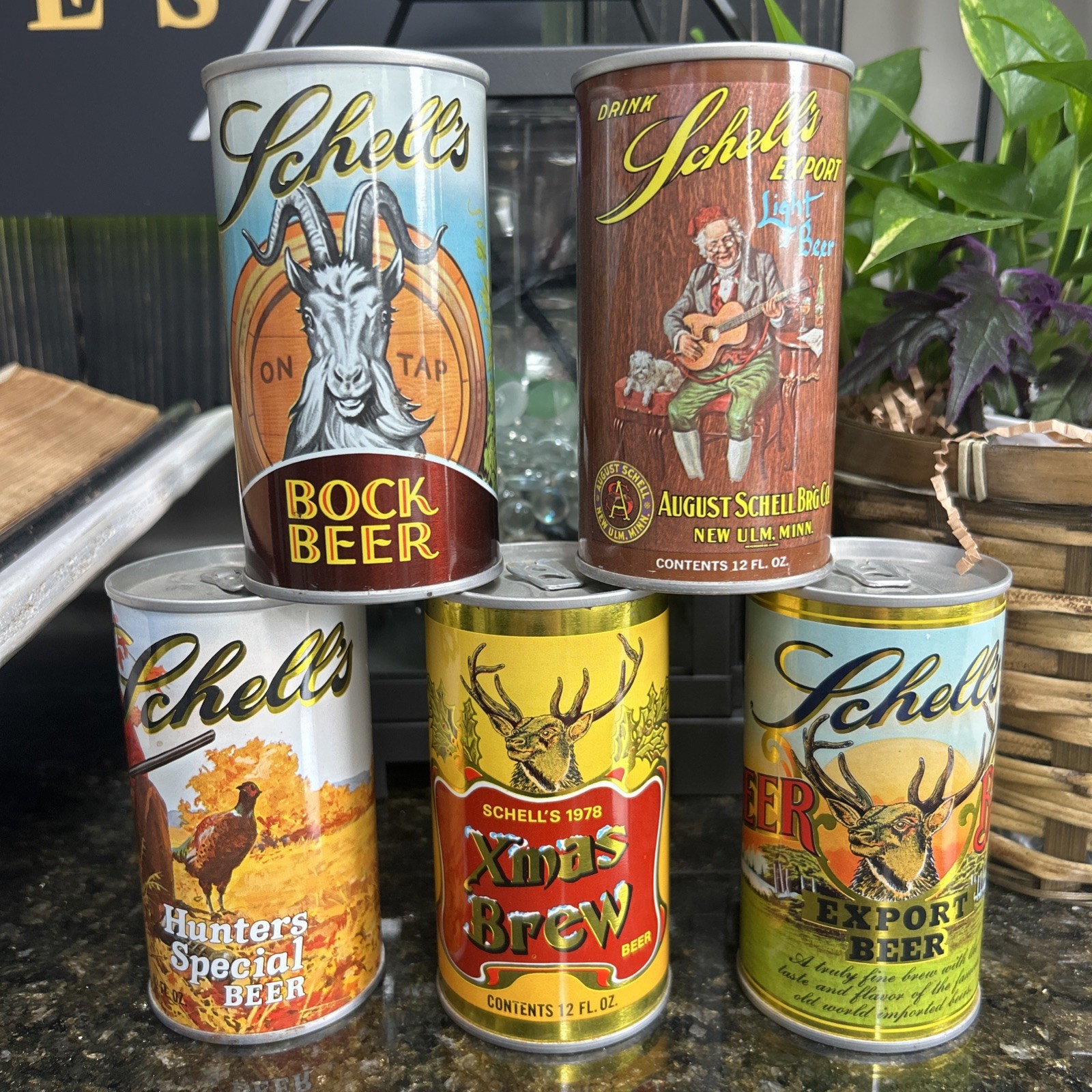 Schell's Beer Cans. Lot Of 5. Empty. Opened from the bottom.Great Condition