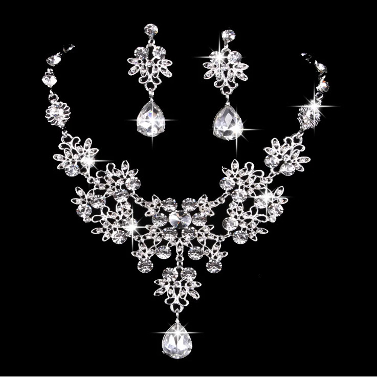 Fashion Butterfly Big Water Drop Necklace Pendant Earring Set Wedding for Women