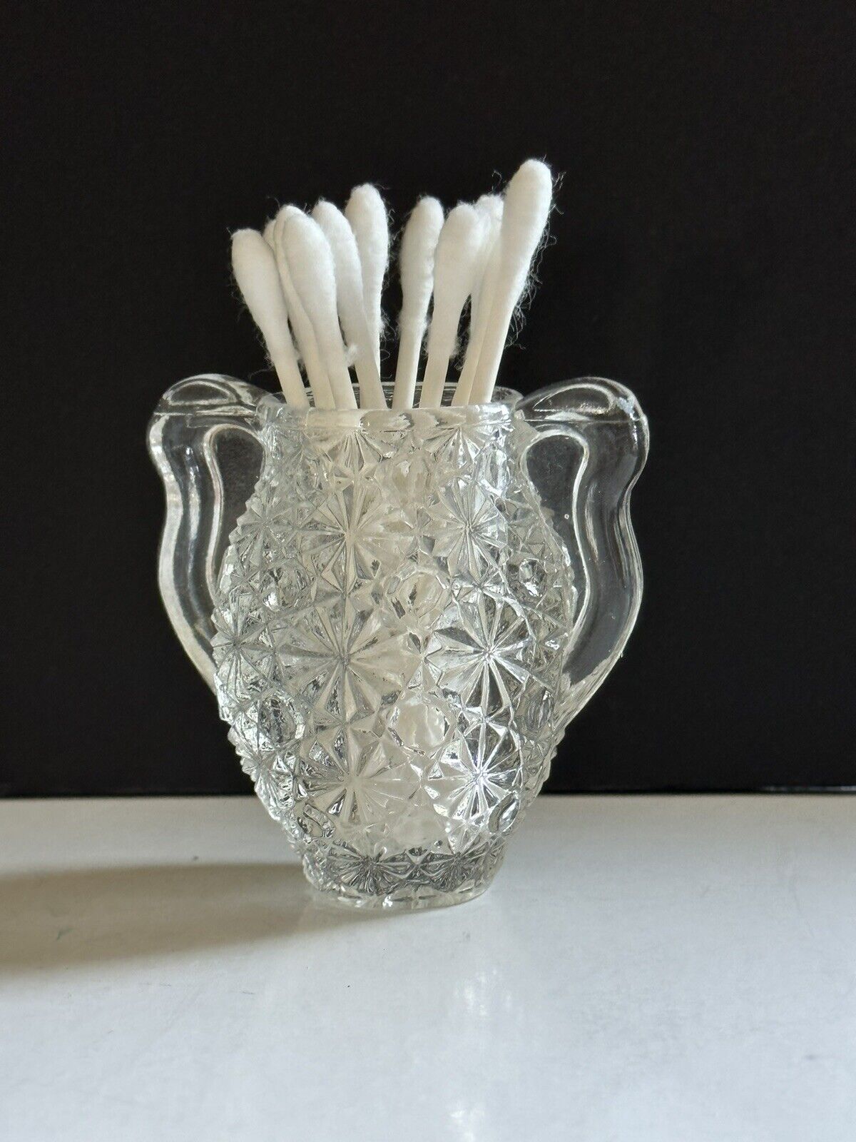 LE Smith Clear Glass Daisy Button Toothpick Holder Vase Vintage 2 1/2\