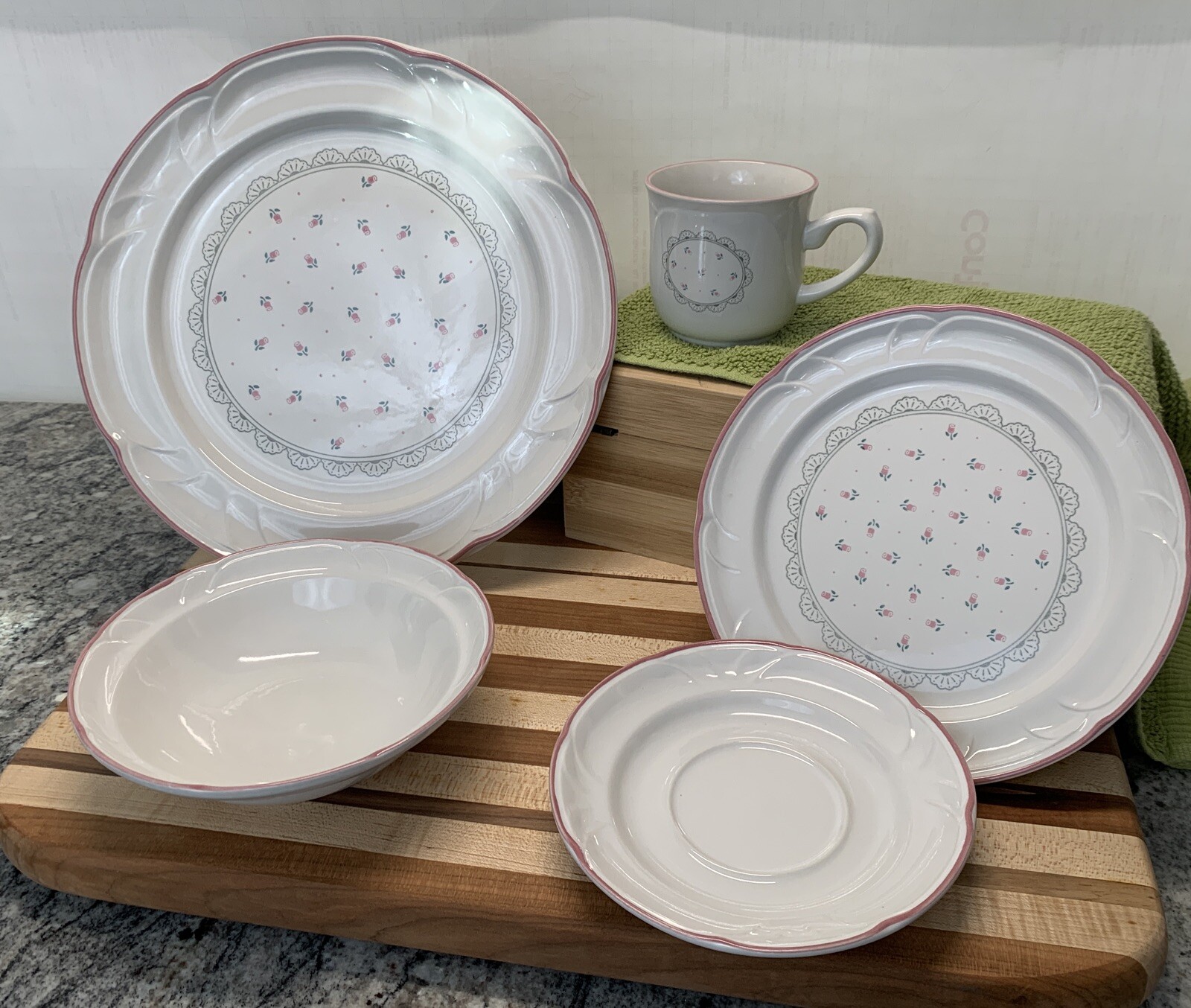 Victoriana by Japan - 5 Pc Place Setting for 8- DISCONTINUED PATTERN Pink Rose
