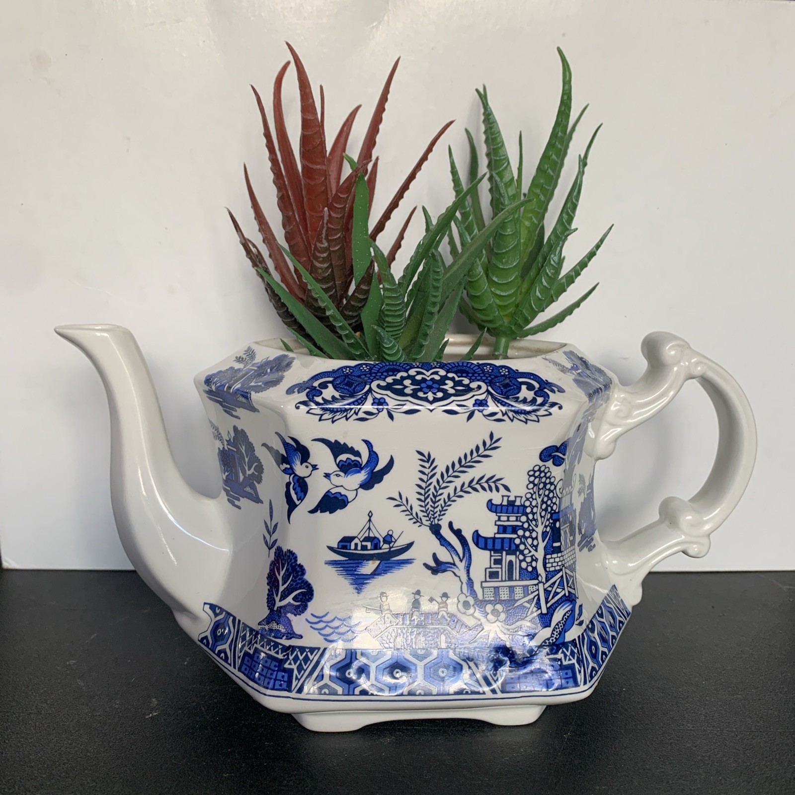 Vintage Ellgreave Teapot Wood & Sons Genuine Ironstone England Blue Asian Garden