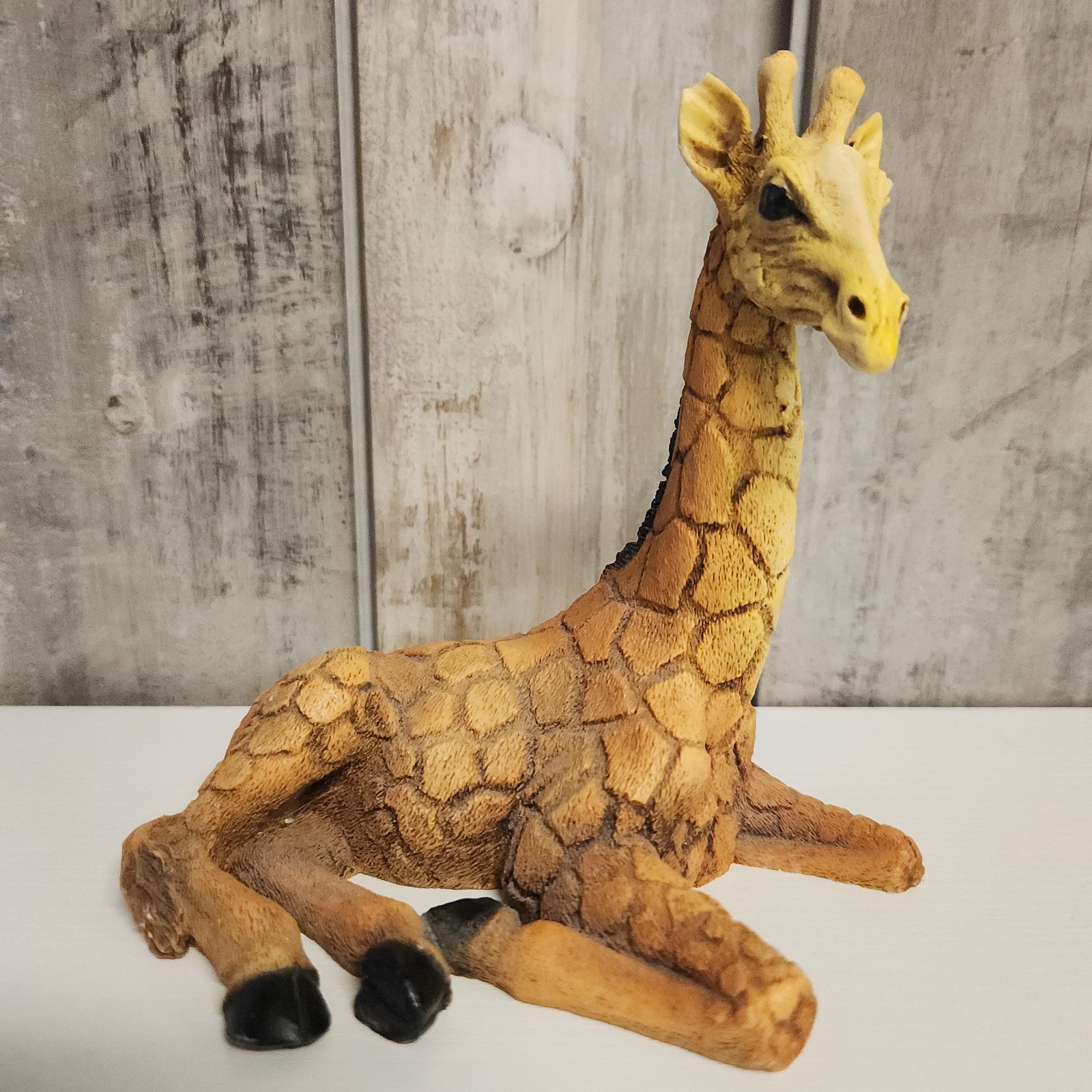 Vintage Italian Made 1988 Wood/Resin Giraffe Figurine Laying Down Home Decor