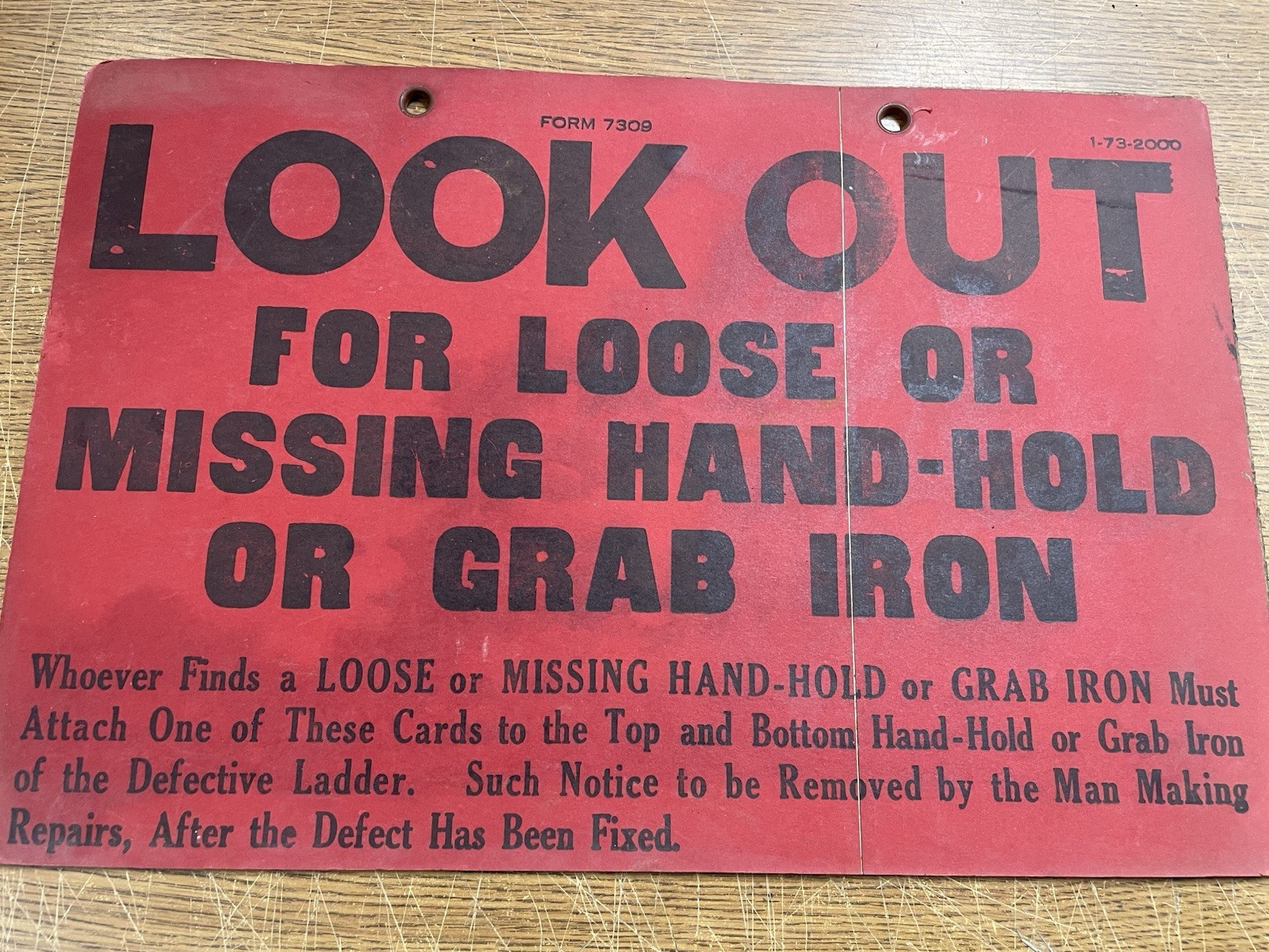 VTg 2-Sided Railroad Car DANGER MISSING LOOSE DEFECTIVE HAND HOLD Sign NL