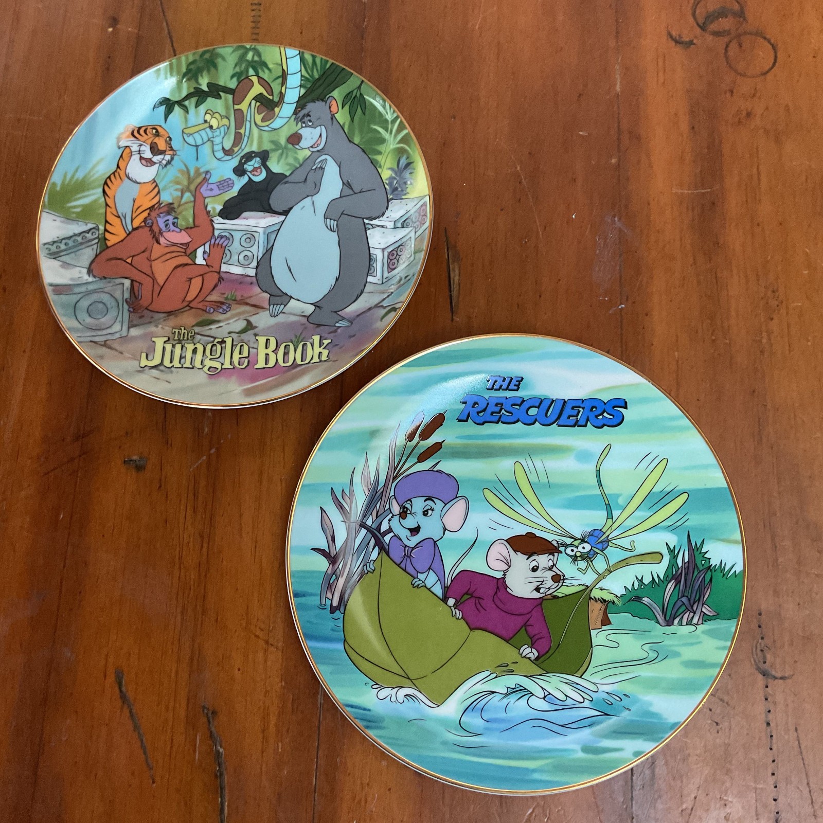 Lot of 2 Vintage Disney Porcelain Collector Plates Jungle Book & Rescuers