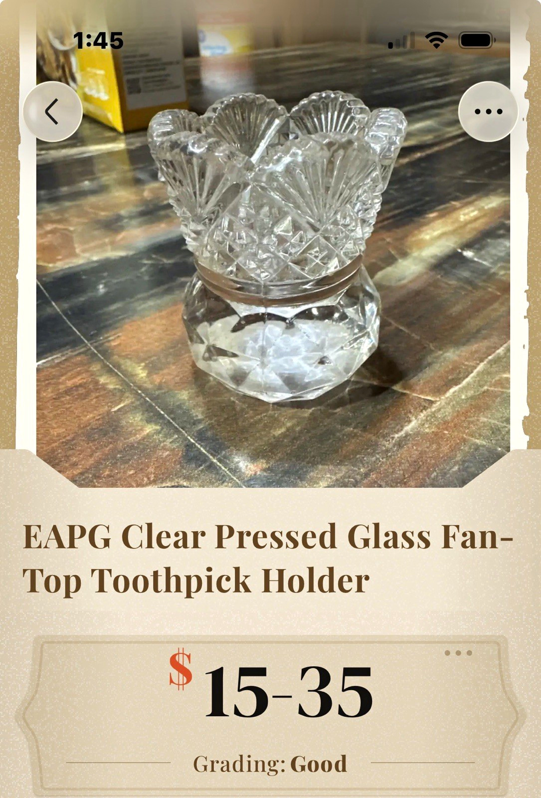EAPG Clear Pressed Glass Fan Top Toothpick Holder Original 1pc