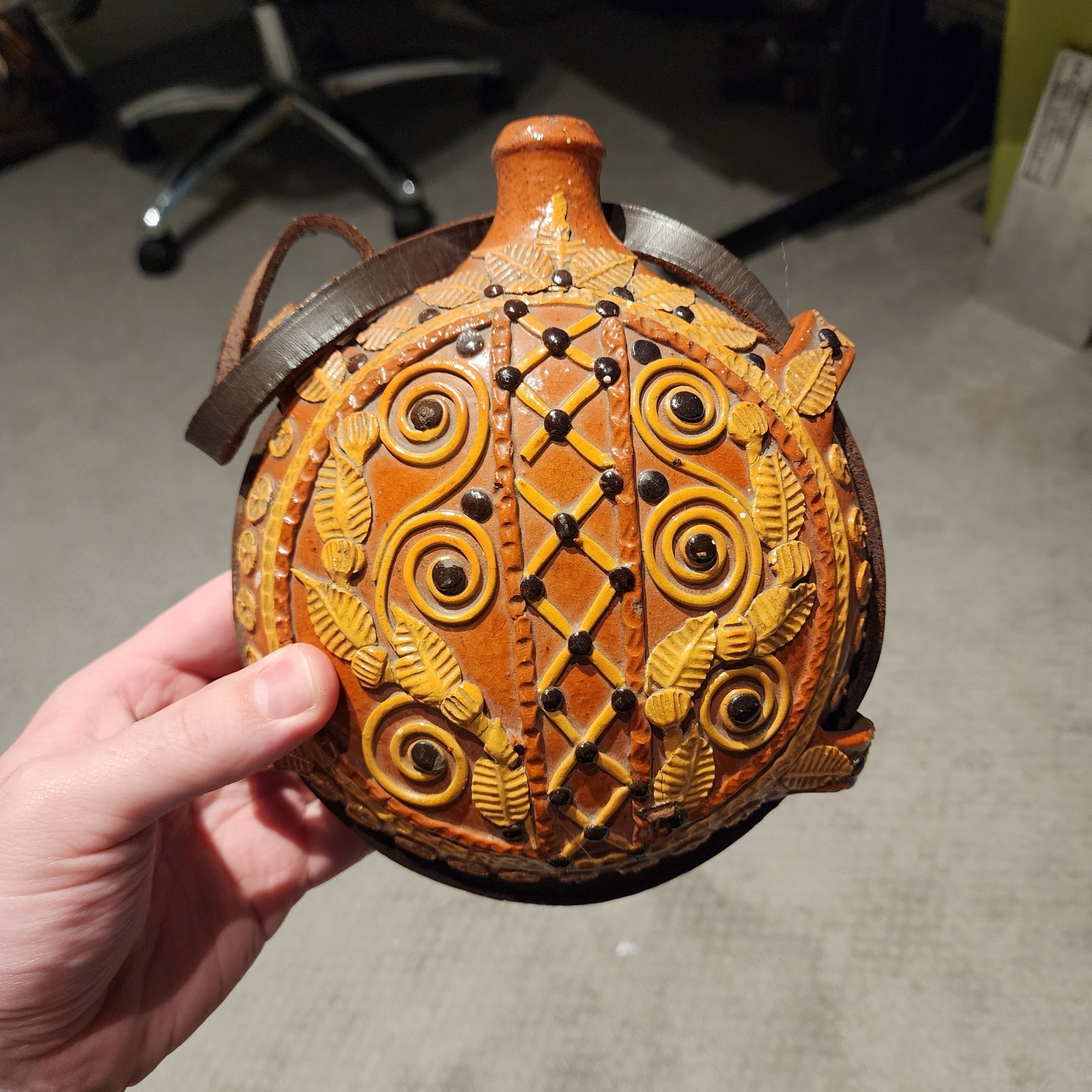 Old Vintage Flask With Leather Strapping