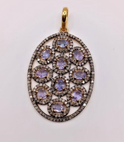 Diamond Amethyst Oval Sterling Silver 925 Pendent, Handmade Oval Antique 925 Diamond Amethyst Oval Sterling Silver 925 Pendent, Handmade Oval Antique 925