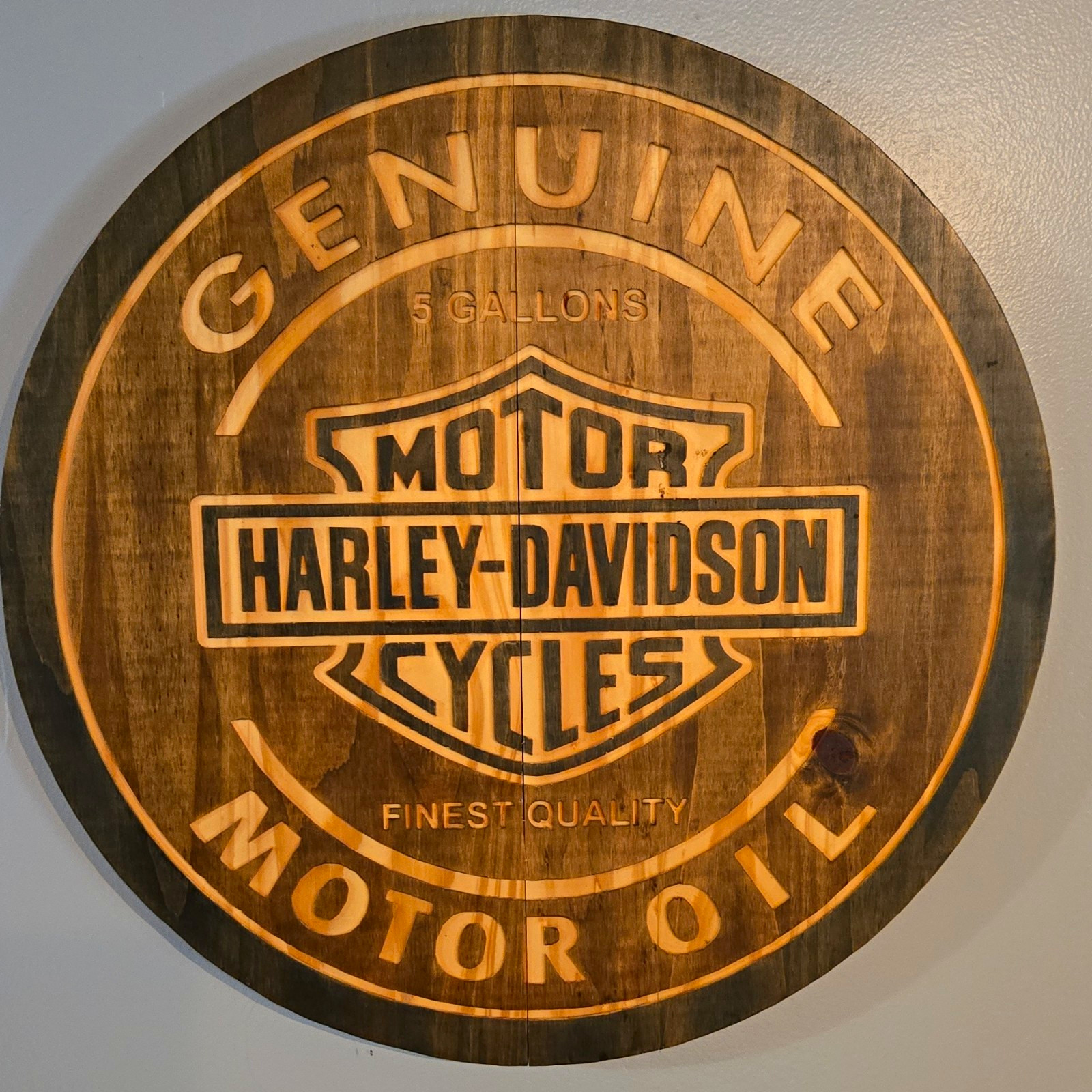 Harley-Davidson Genuine Motor Oil Round Wooden Wall Sign Plaque