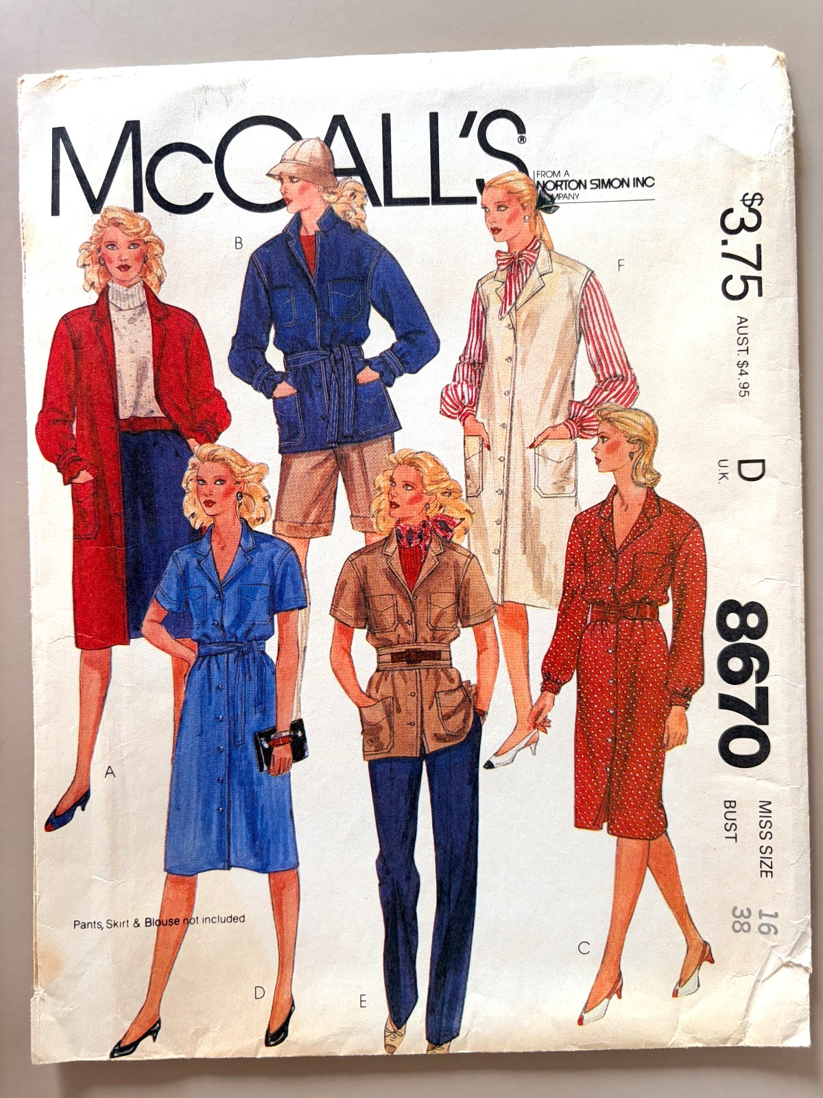 Vintage 80s McCall's 8670 Sewing Pattern Misses' Dress, Jumper Size 16 UNCUT FF