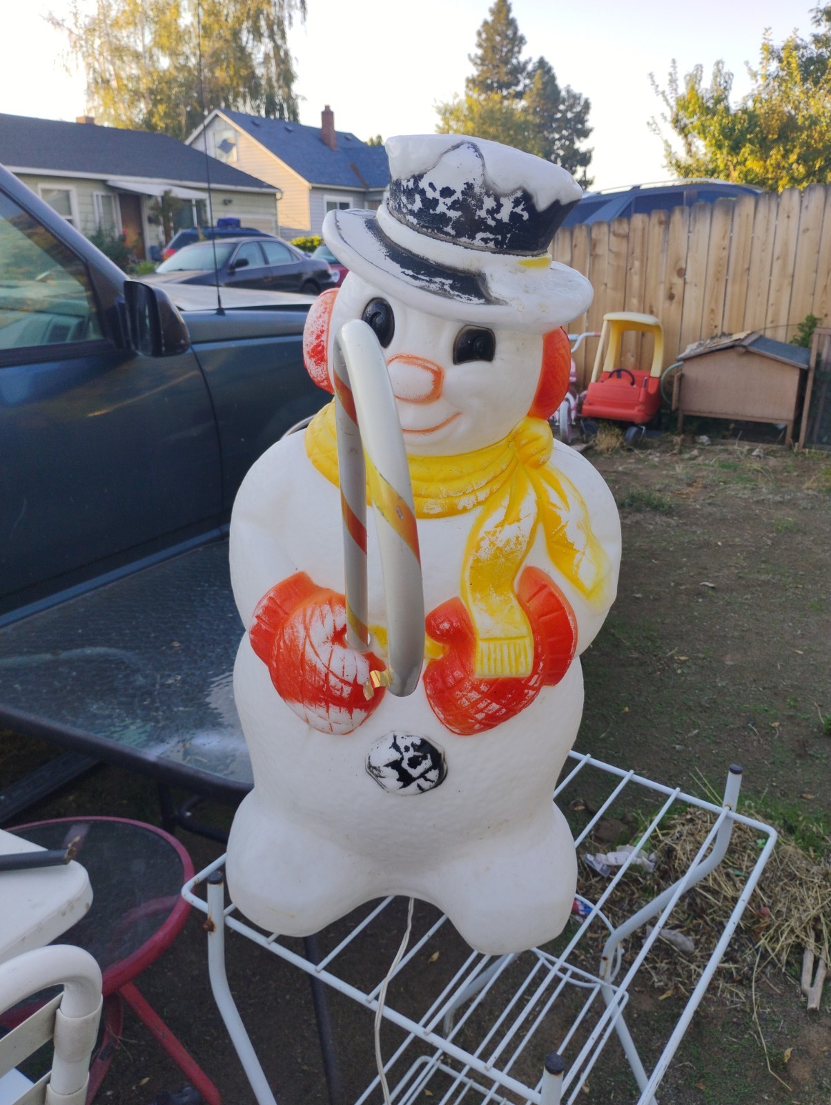 Vintage Grand Venture Snowman Christmas Yellow Scarf Lighted Blow Mold 30” Vintage Grand Venture Snowman Christmas Yellow Scarf Lighted Blow Mold 30”