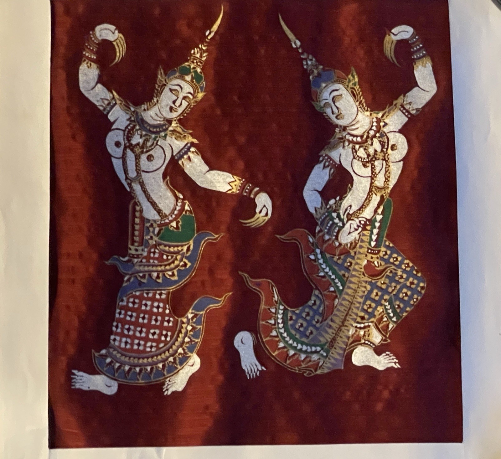 Thai Women Vintage Art Red Silkscreen Thailand Textile Fabric Wall Decor Thai Women Vintage Art Red Silkscreen Thailand Textile Fabric Wall Decor