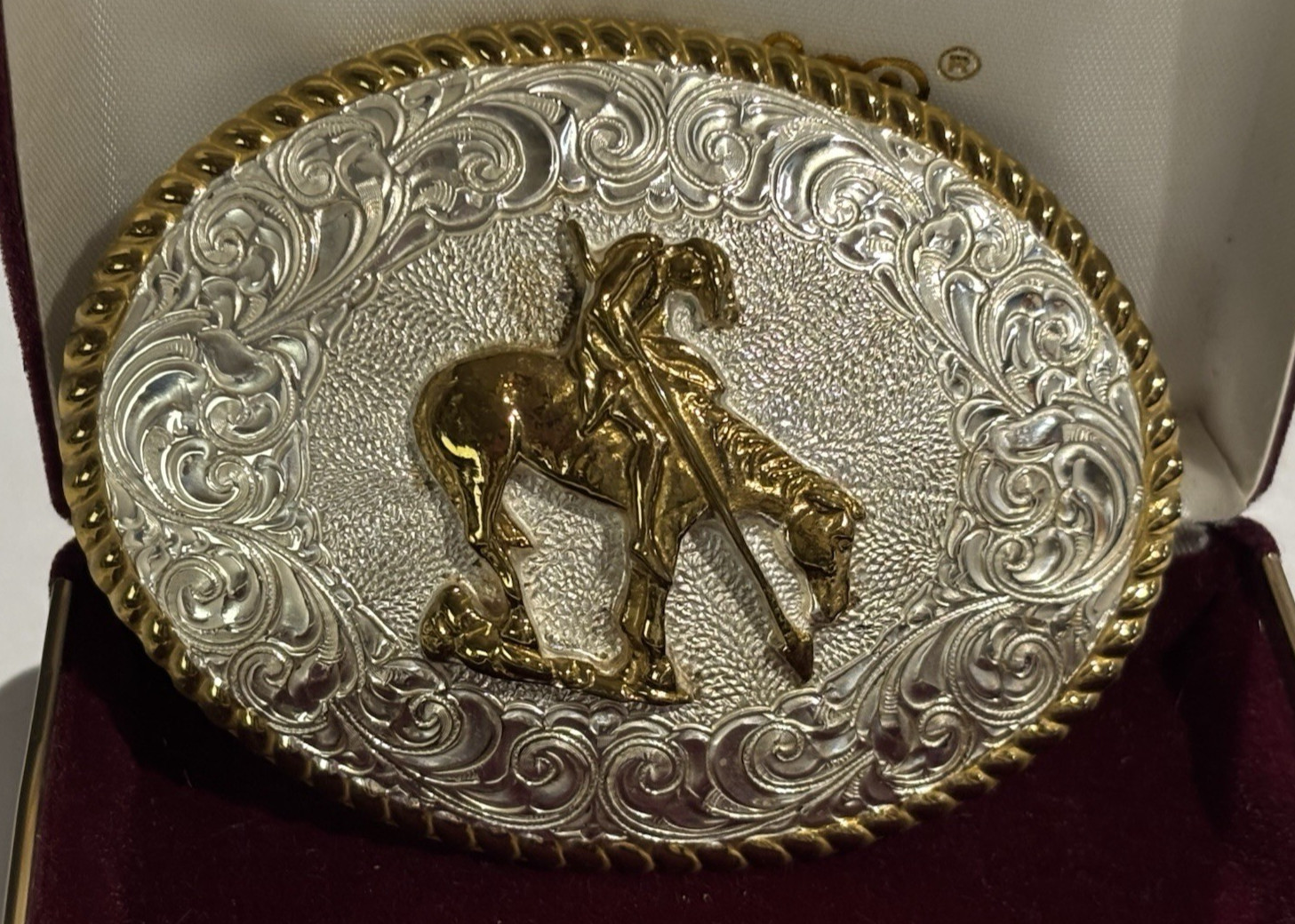 Vintage Western Belt Buckle- Crumrine -original box - oval - Horse design