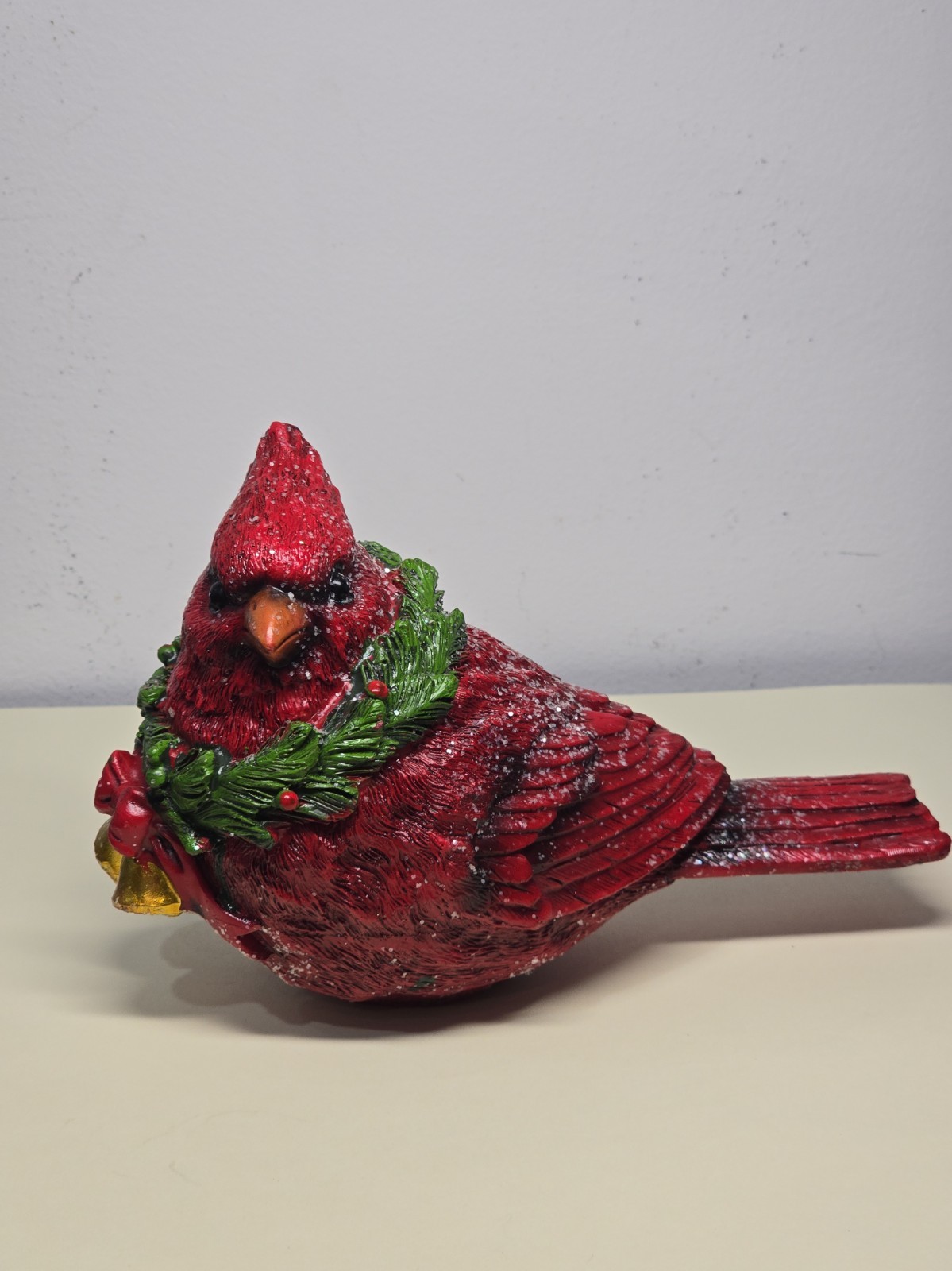 Cardinal Christmas Figurine with Wreath Red Bird Cardinal Christmas Figurine with Wreath Red Bird