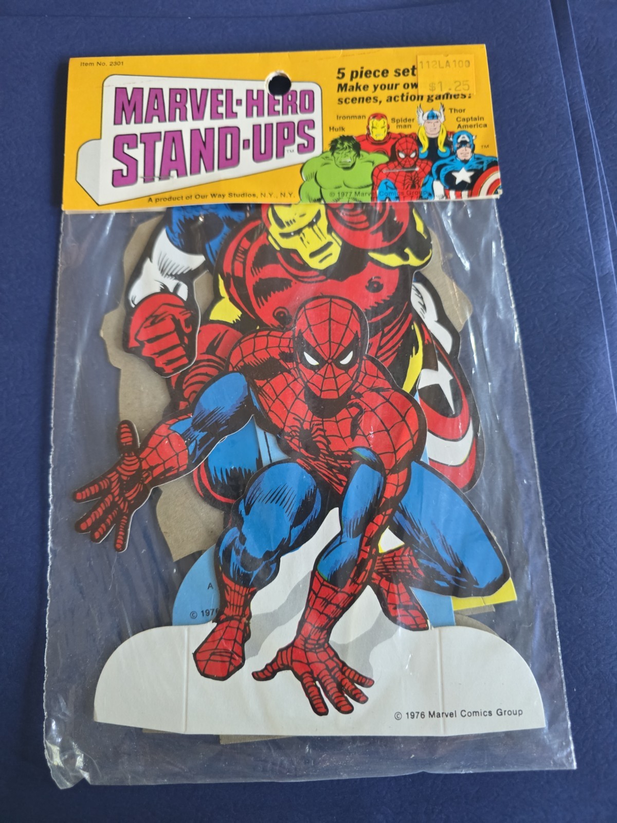 1976-77 NEW & SEALED Marvel-Hero Stand-Ups, 5pc Set, Our Way Studios 1976-77 NEW & SEALED Marvel-Hero Stand-Ups, 5pc Set, Our Way Studios
