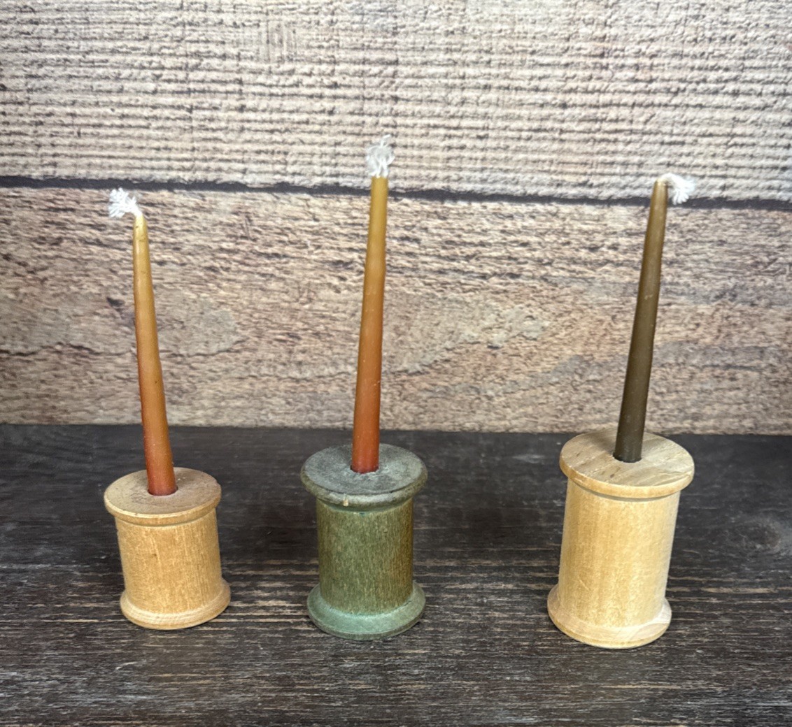 3 Vintage Wooden Spools Candle Holders Small Size 3 Vintage Wooden Spools Candle Holders Small Size