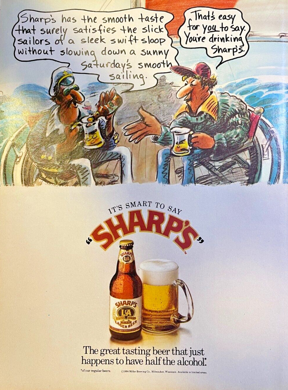 1985 Magazine Advertisement Sharps Low Alcohol Beer