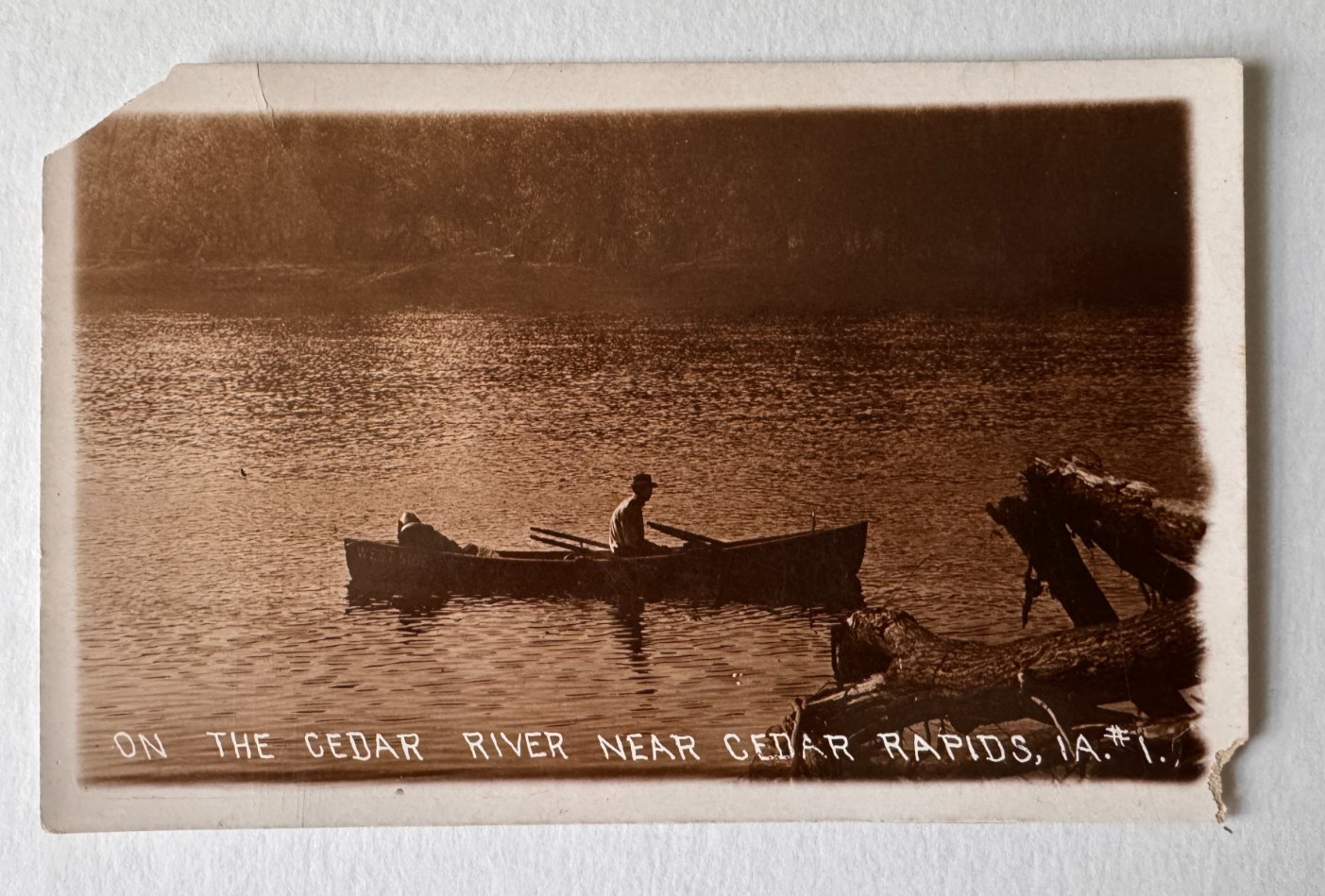 ca 1910s IA RPPC Postcard Near Cedar Rapids Iowa On the Cedar River boat KRUXO