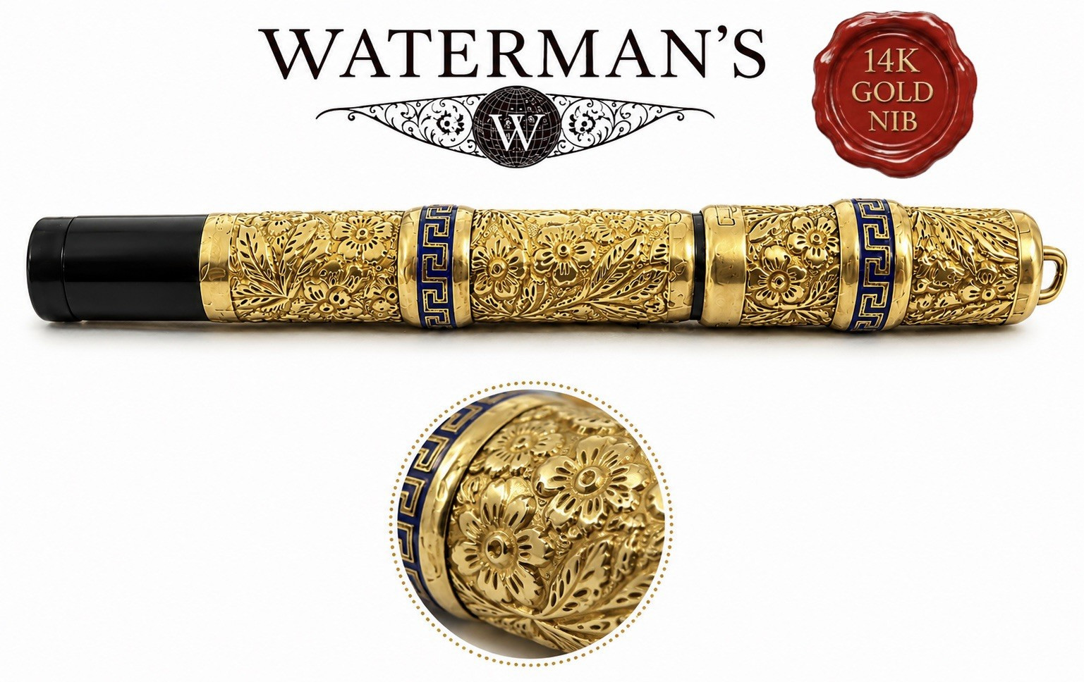 WATERMAN’S Ideal Vintage 1920s Greek Relief Enamel Fountain Pen