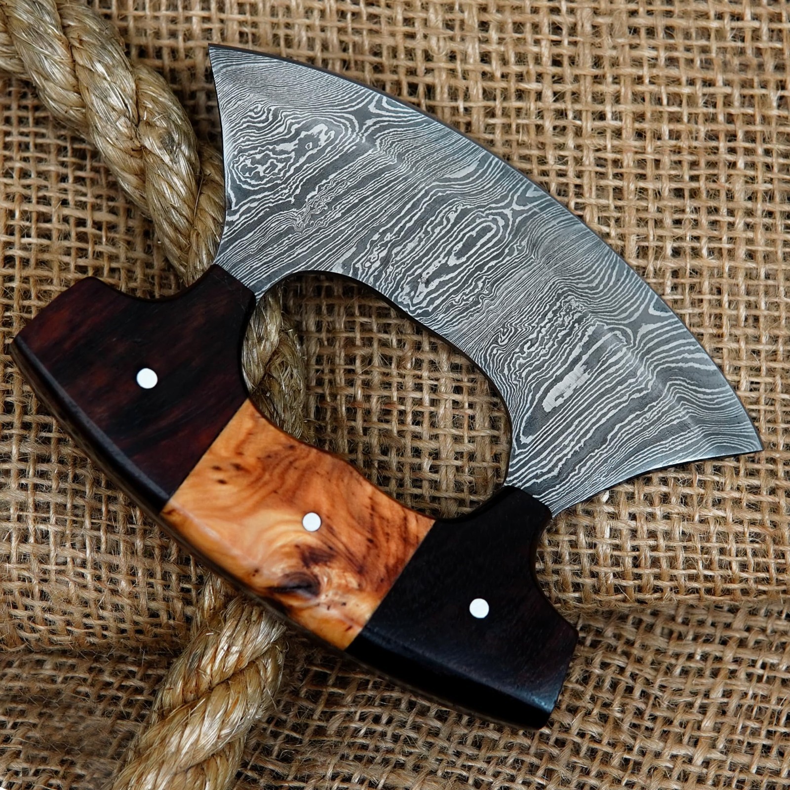 Damascus Steel Ulu Knife Multi-Purpose Alaska Chopping and Mincing Tool Damascus Steel Ulu Knife Multi-Purpose Alaska Chopping and Mincing Tool