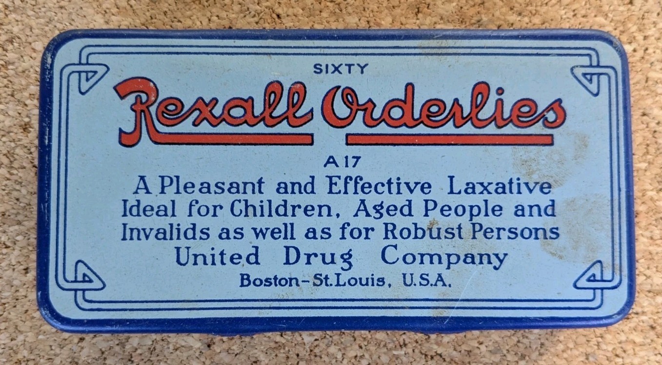 Vintage Rexall Orderlies Antique Laxatives Empty Tin