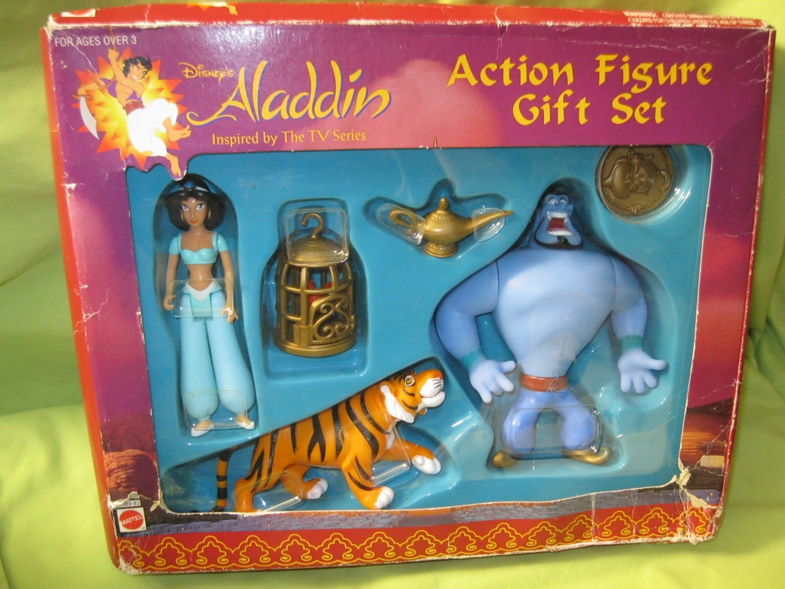 DISNEY Mattel VINTAGE 1990's ALADDIN Jasmine Genie Rajah ACTION FIGURE GIFT SET