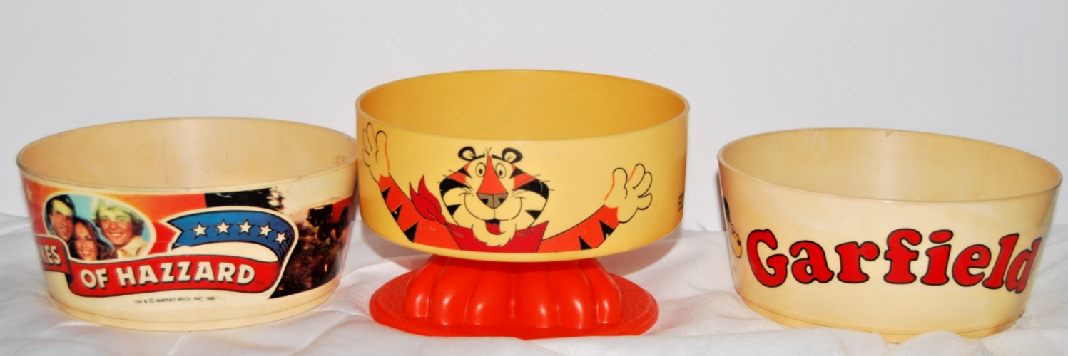 Vintage 1980s Plastic Cereal Bowl Lot Dukes of Hazzard Garfield Tony the Tiger