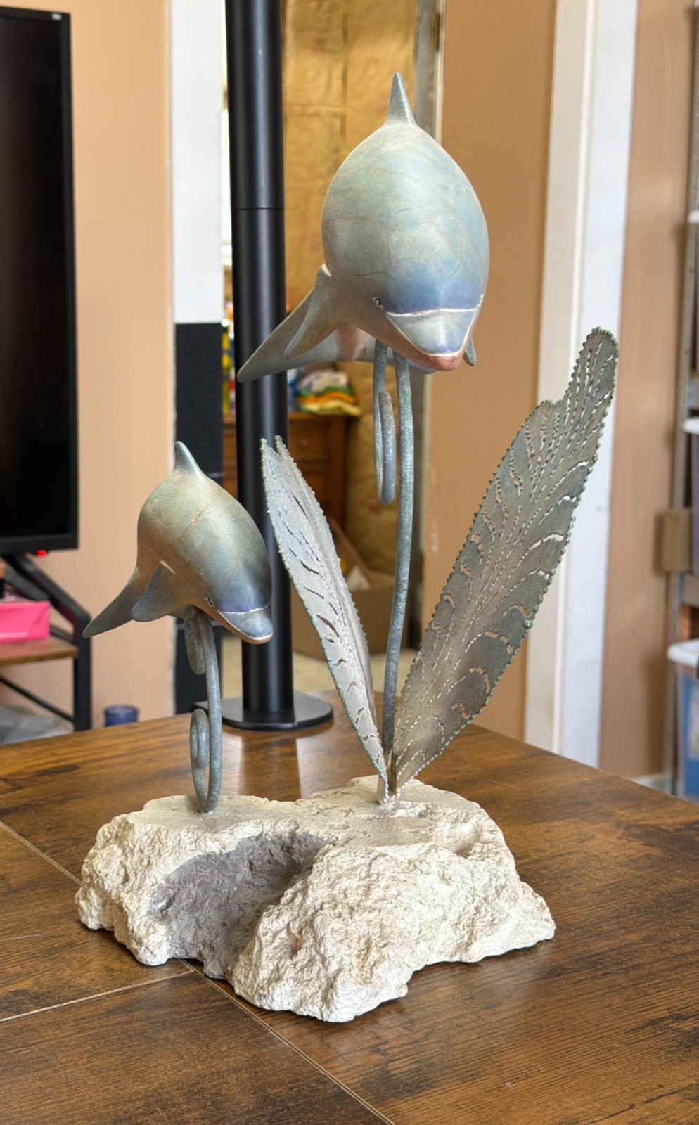 VTG 1980's Double Dolphin Marine Life Statue Aquatic Sea Life ~ Ex Condition.