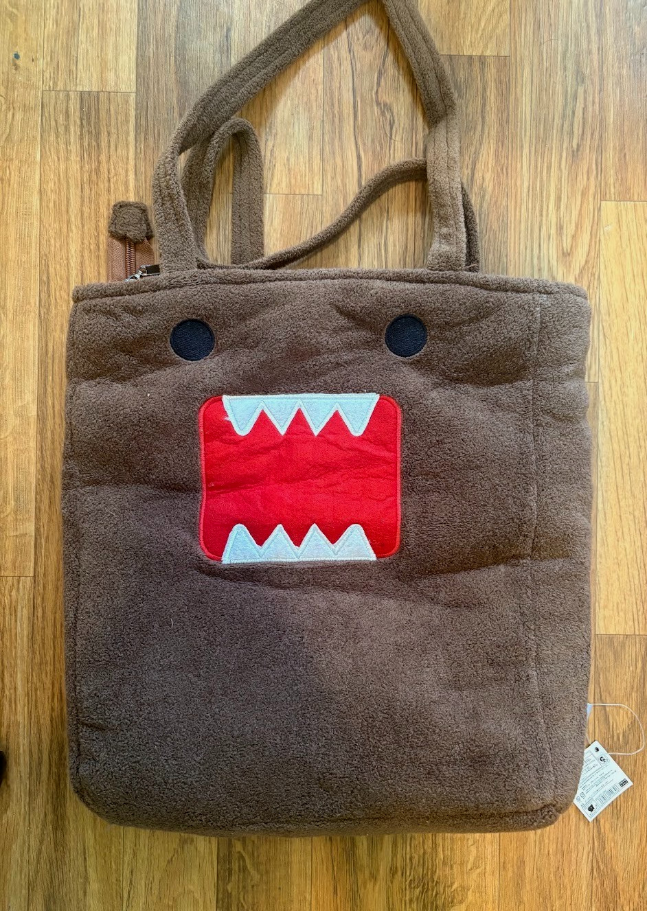 Vintage Y2K Domo Kun Face NHK-TYO Plush Tote Bag w/ Zipper & Tag NOS Rare