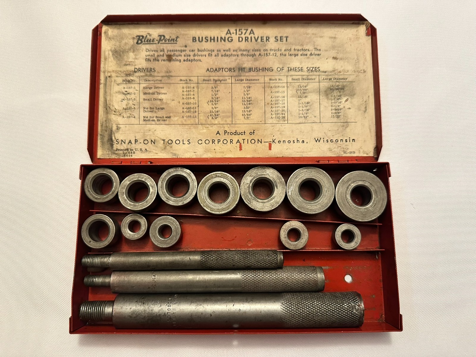 Vintage Snap On Blue Point A-157A Bushing Driver Set Original Case- INCOMPLETE