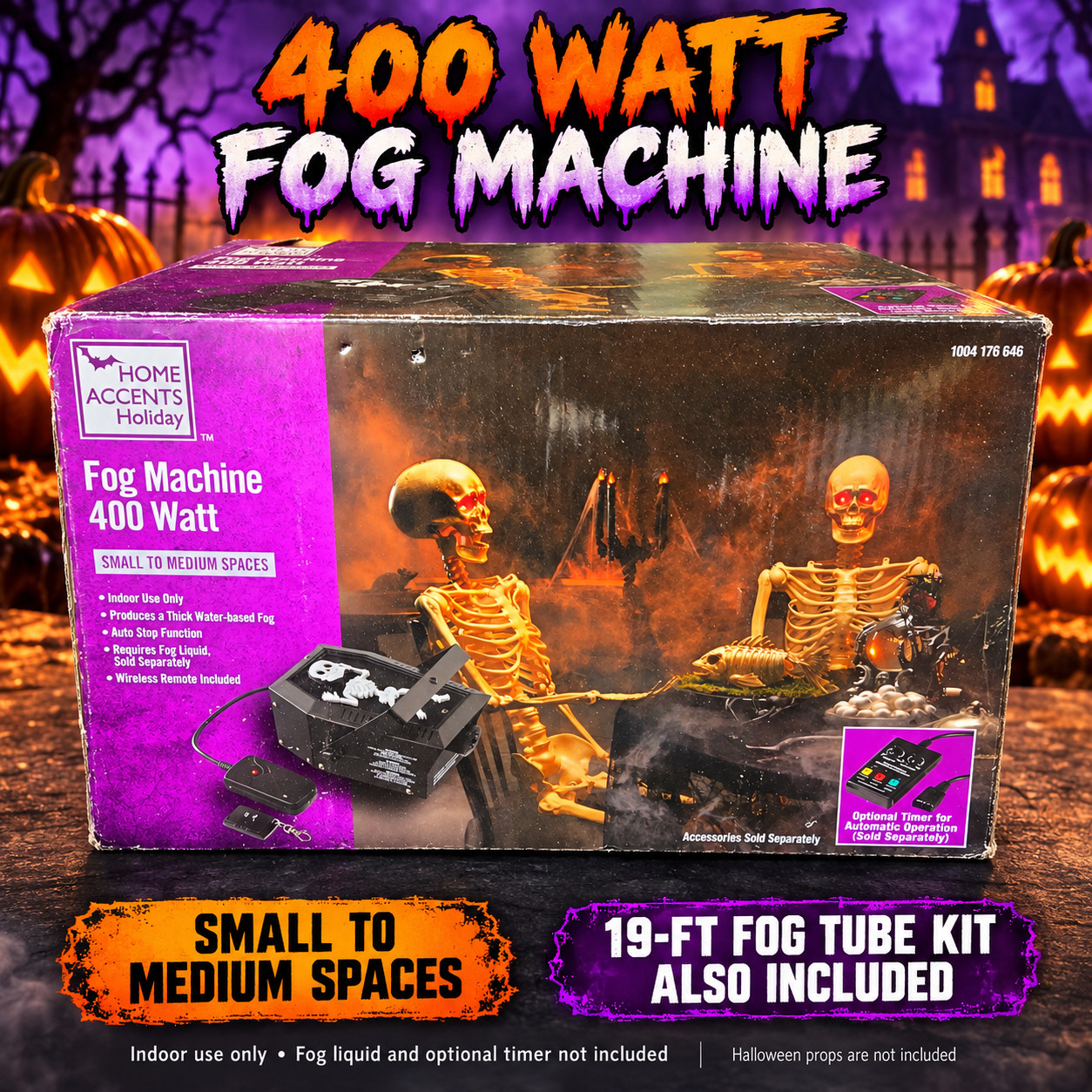 HAPPY HALLOWEEN-HOME ACCENTS 400 WATT FOG MACHINE WITH 19\' HOSE KIT NEW