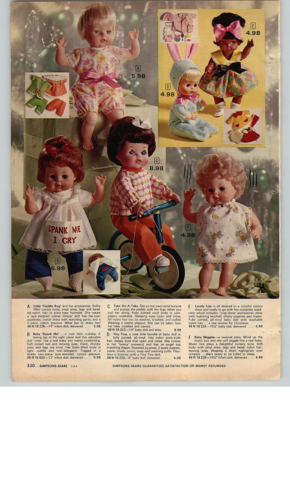 1969 PAPER AD Dolls Cuddle Bug Spank Me Tiny Tina Lovely Lisa Black Doll Wiggles