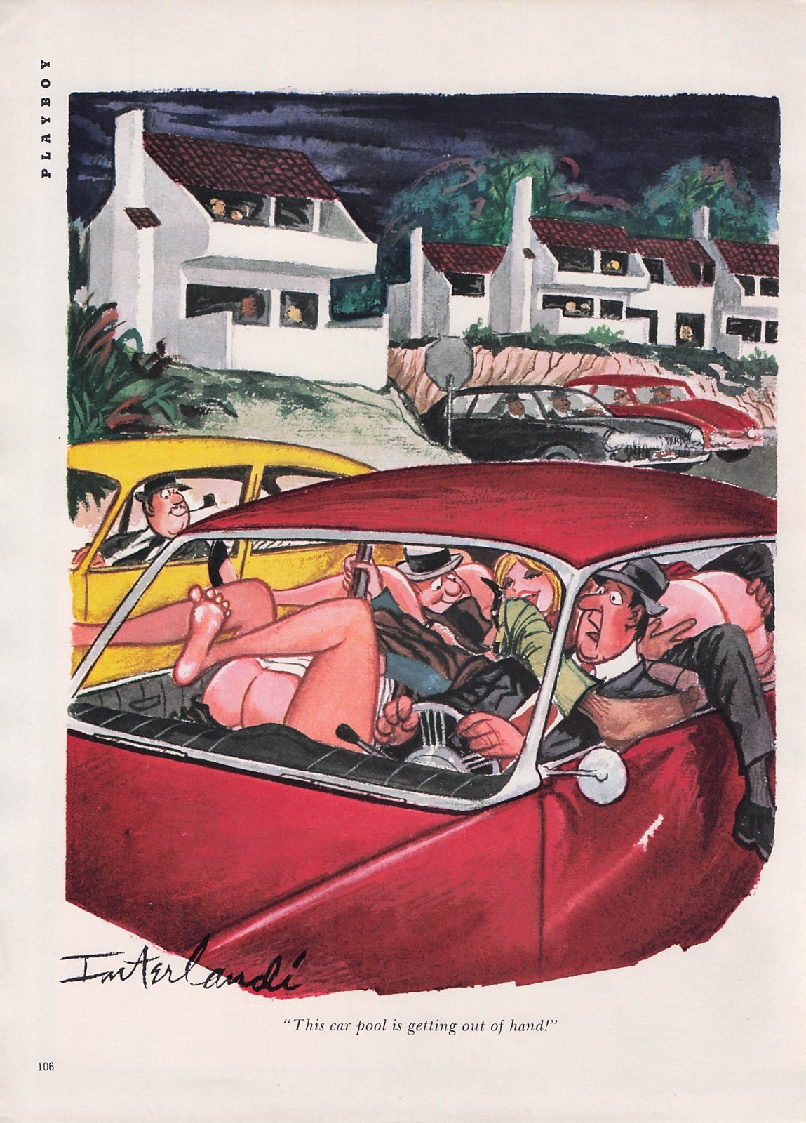 Vintage Phil Interlandi sexy adult Cartoon Art funny humor carpool car playboy