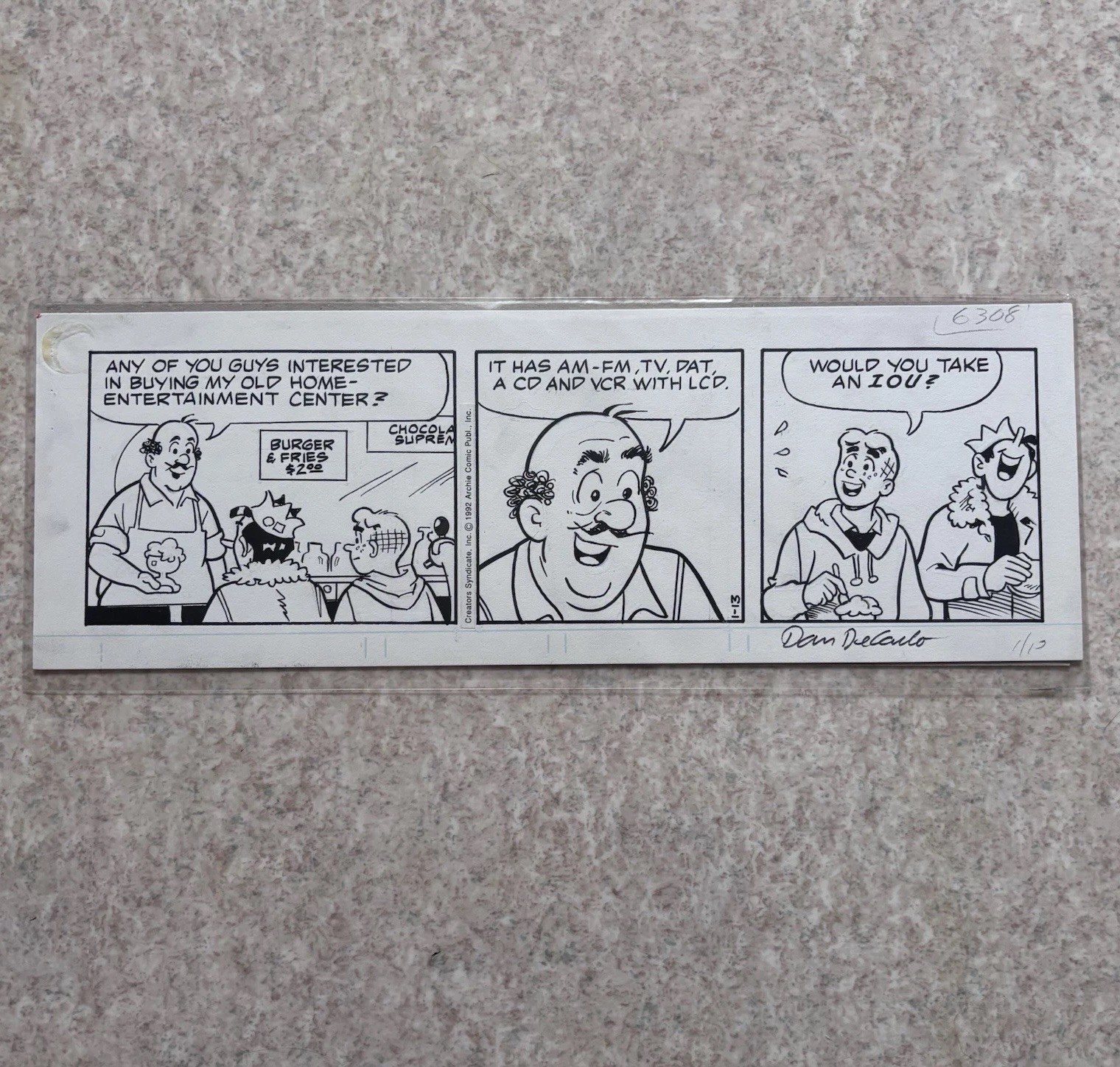 Archie Original Comic Art Signed Dan DeCarlo I’ll Pen 1992 Vintage Original Rare