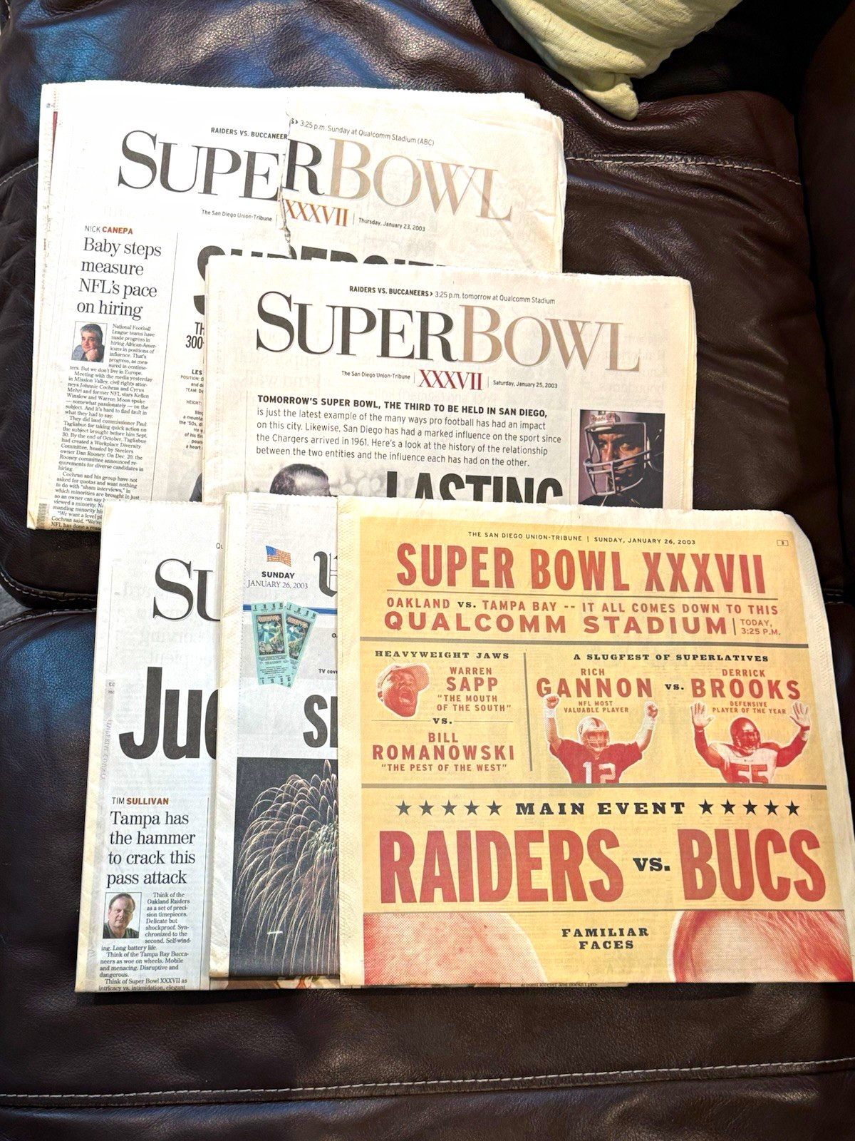 2003 Super Bowl XXXVII San Diego Union Tribune Newspaper Lot Raiders Buccaneers