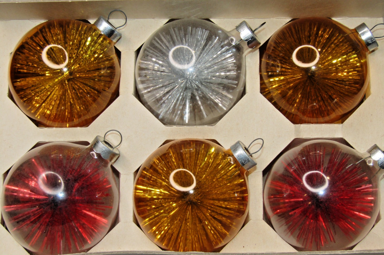 Lot Vintage Clear Glass Pom Pom Filled Starburst BALL Christmas Ornaments