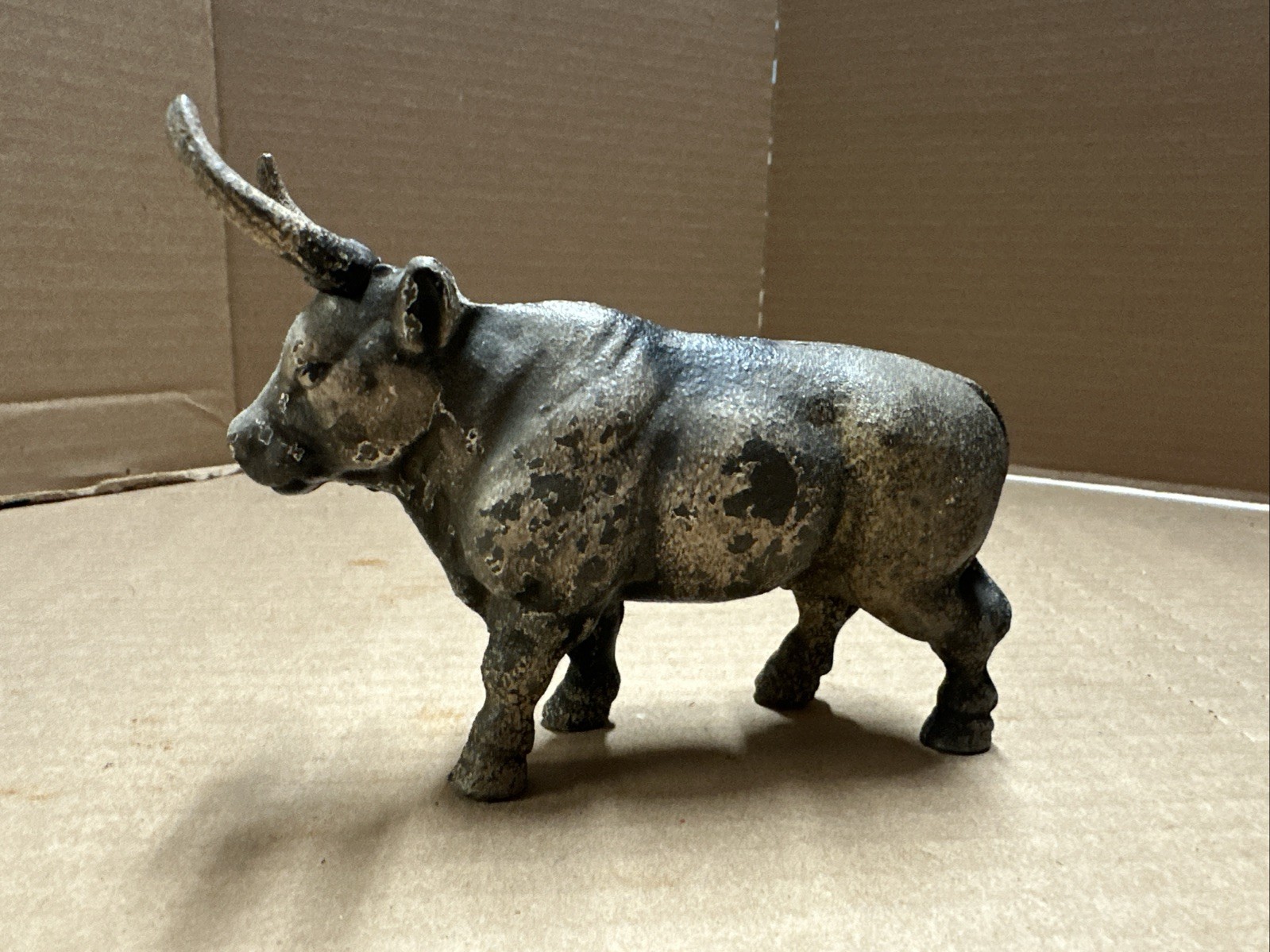 Cast Iron Still Bank Long Horn Cow Bull Steer Black White 4.75\
