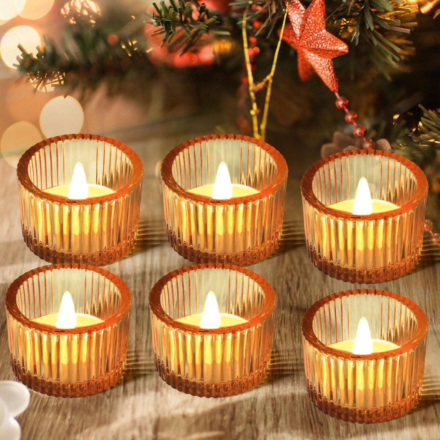 JOYIT Gold Votive Candle Holders, 6 Pack Glass Tealight Cups