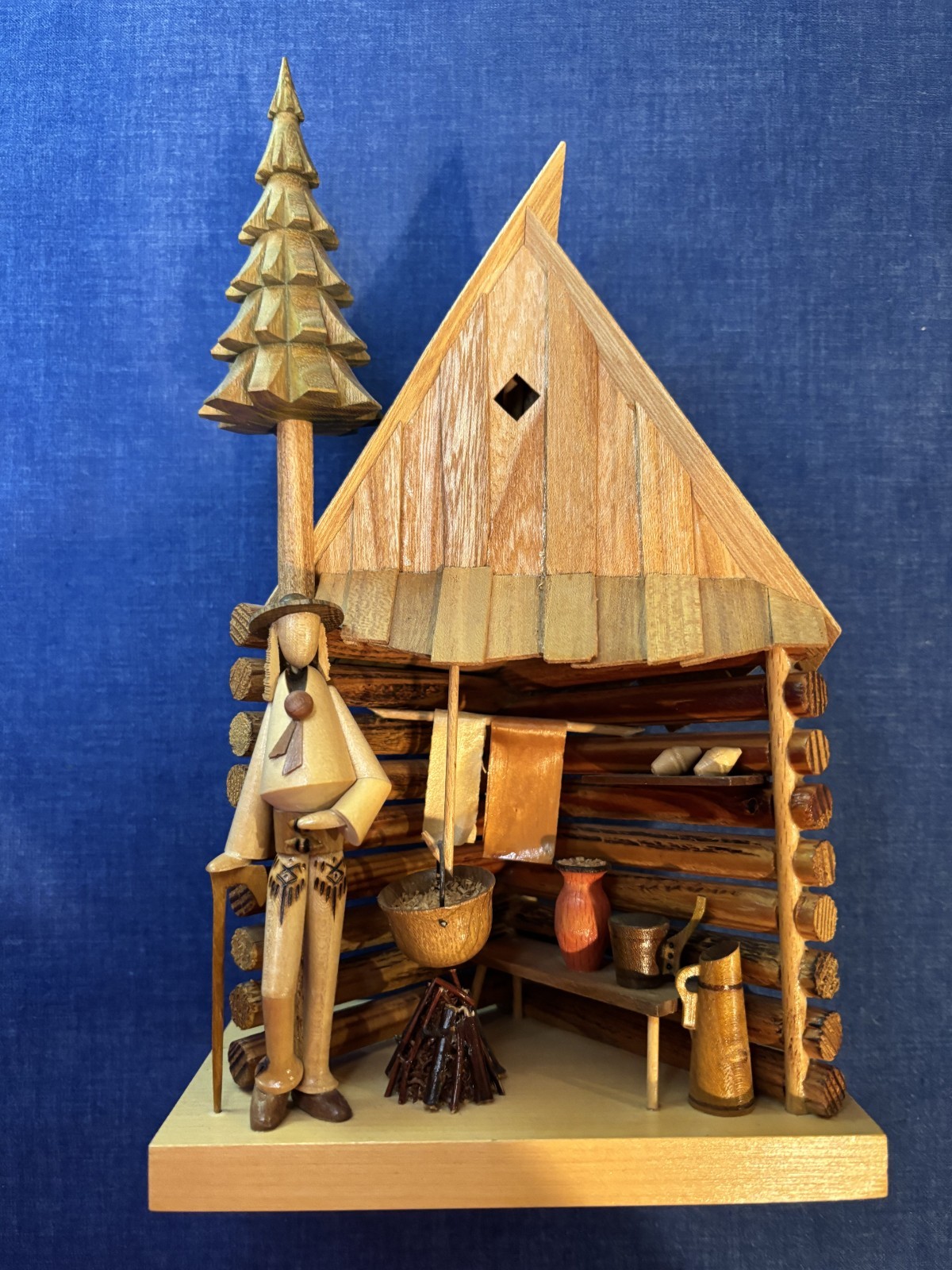 Vintage \'POLAND\' Wood Handcrafted Cabin Scene - S. Sitarski and J. Fedorowicz