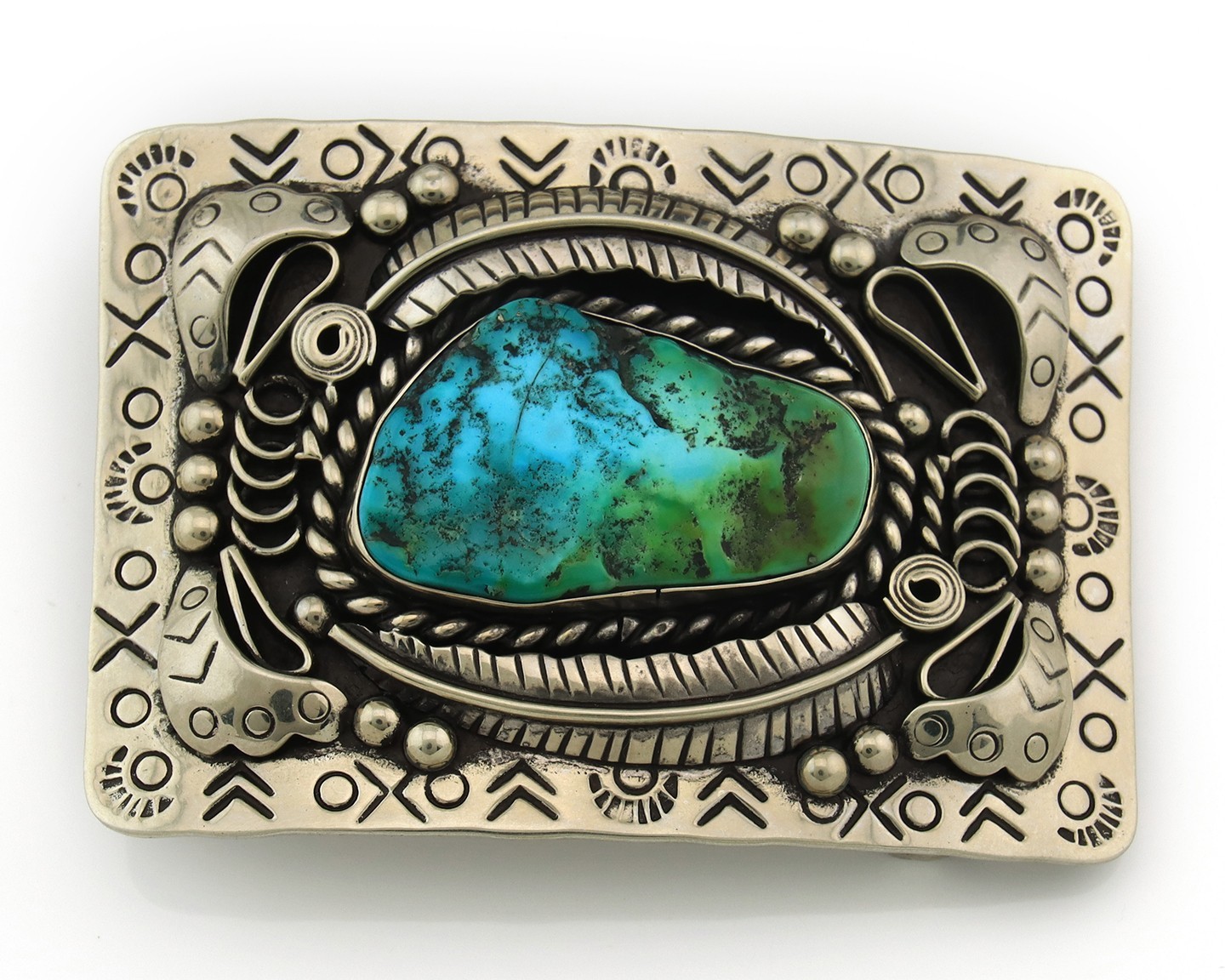 Navajo Bell Buckle .999 Nickel Handmade Vintage Signed Teepee