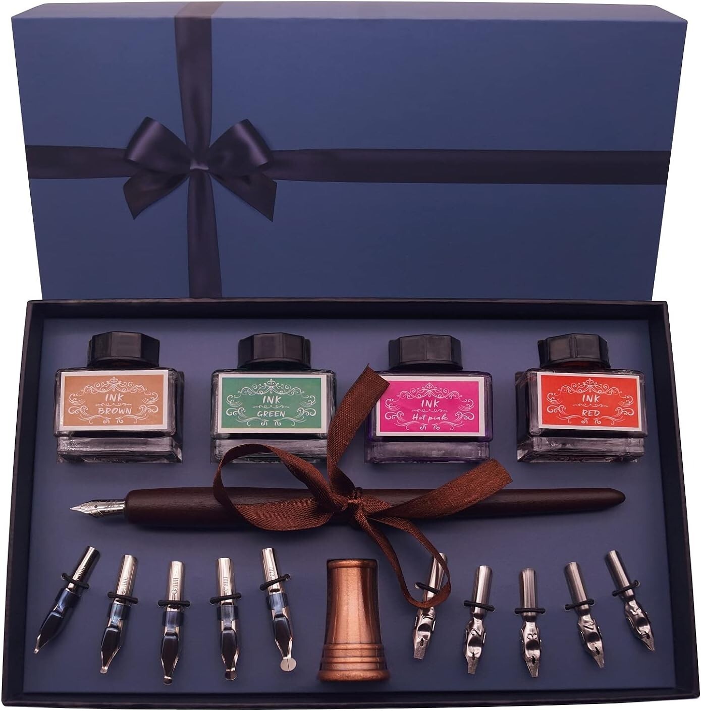 Calligraphy Pen Set – Includes Wooden Dip Pen, Antique Brass Holder, 11 Nibs Calligraphy Pen Set – Includes Wooden Dip Pen, Antique Brass Holder, 11 Nibs