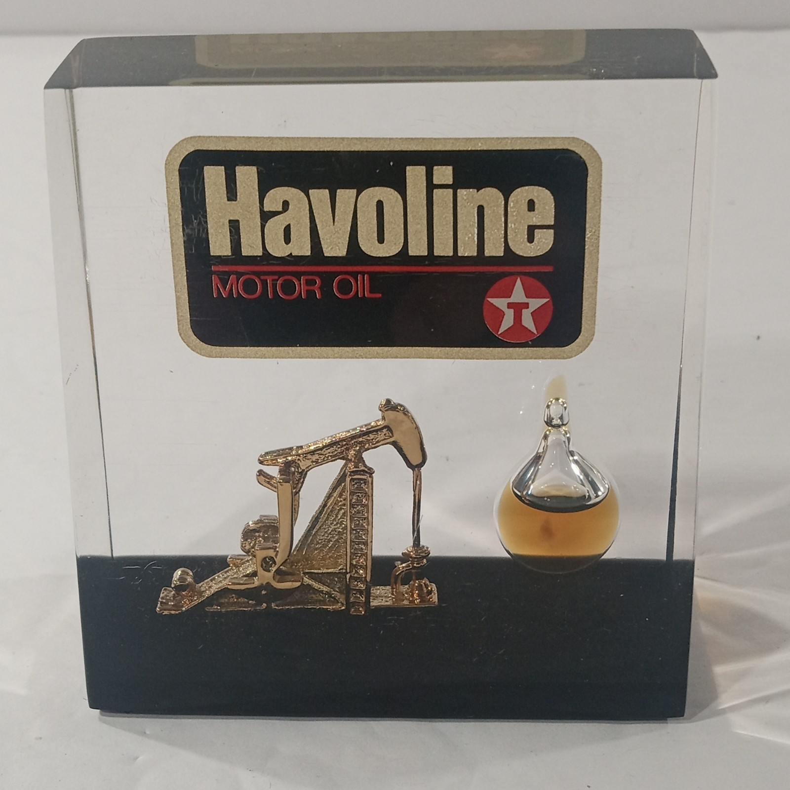 Havoline Texaco Logo Lucite Display Block Paperweight Oil Drop Pumpjack Vintage Havoline Texaco Logo Lucite Display Block Paperweight Oil Drop Pumpjack Vintage